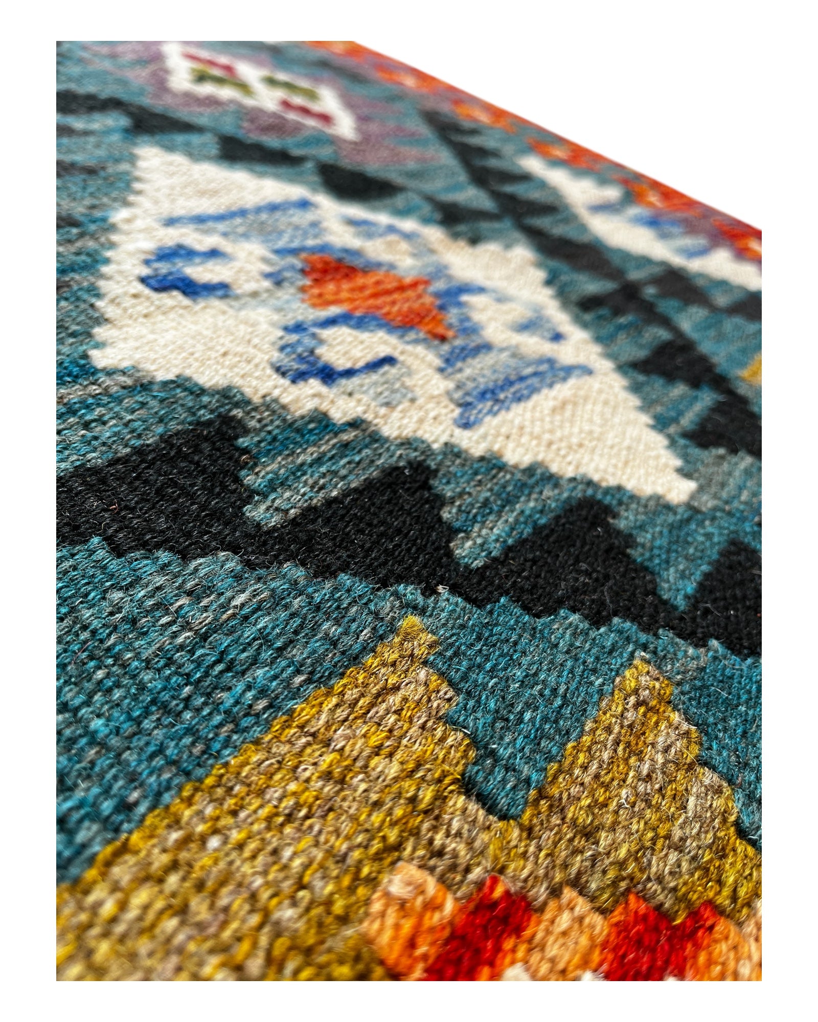 308cm x 82cm Teal & Orange Maymana Kilim Runner