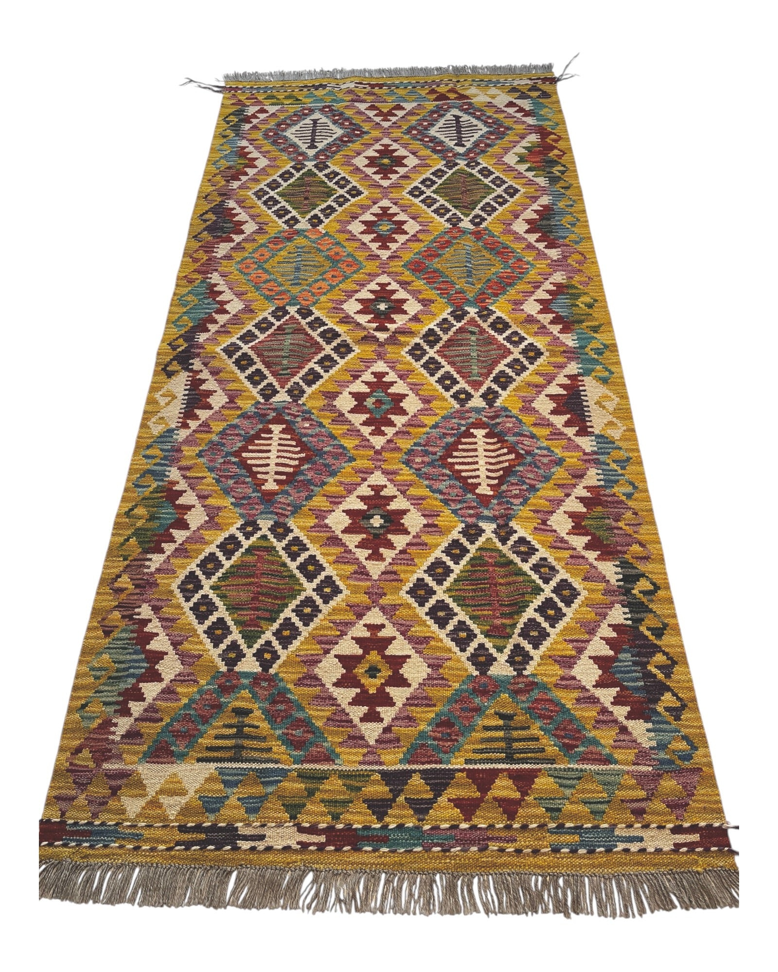 200cm x 94cm Yellow & Green Maymana Kilim