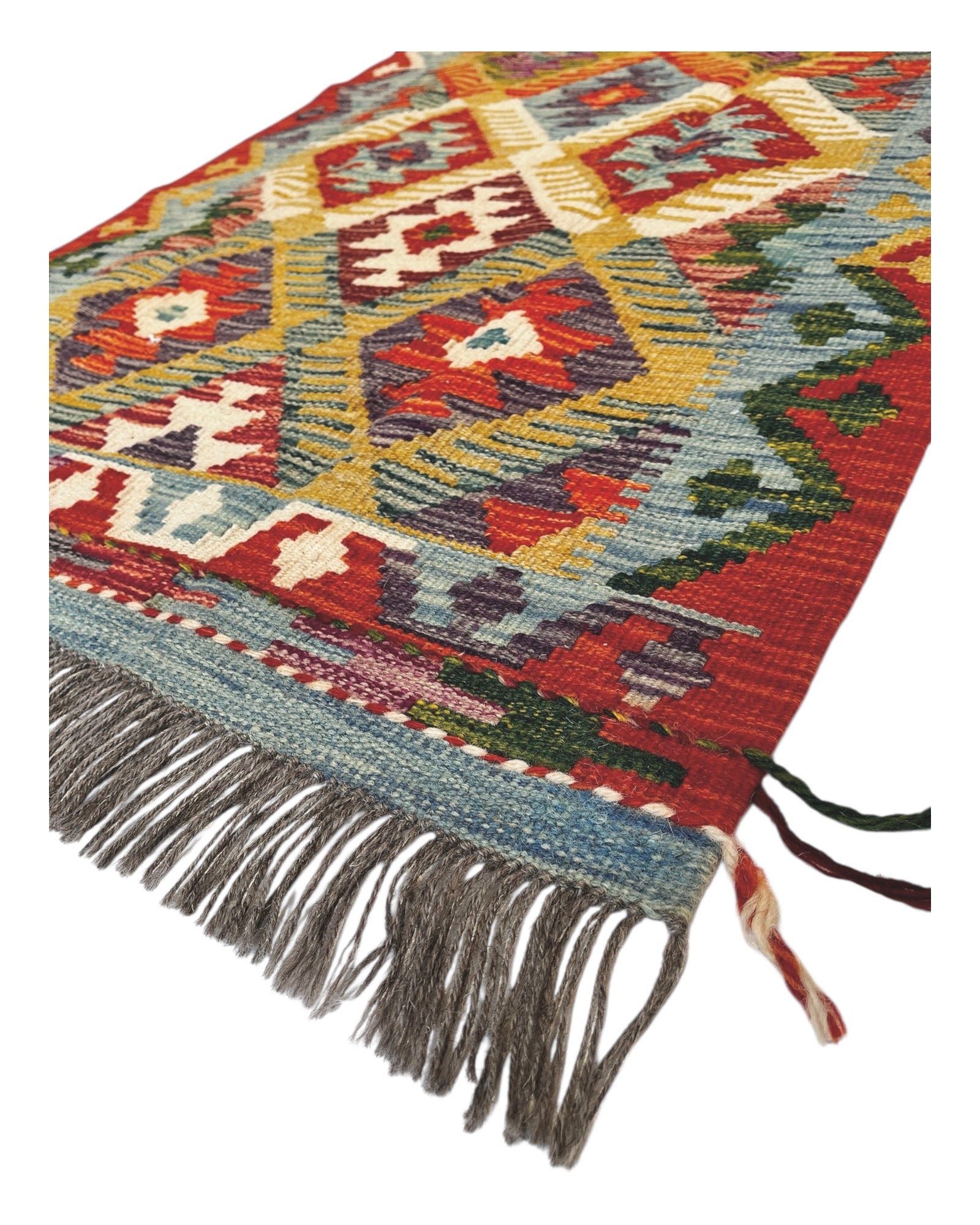 192cm x 80cm Orange & Turquoise Maymana Kilim Runner