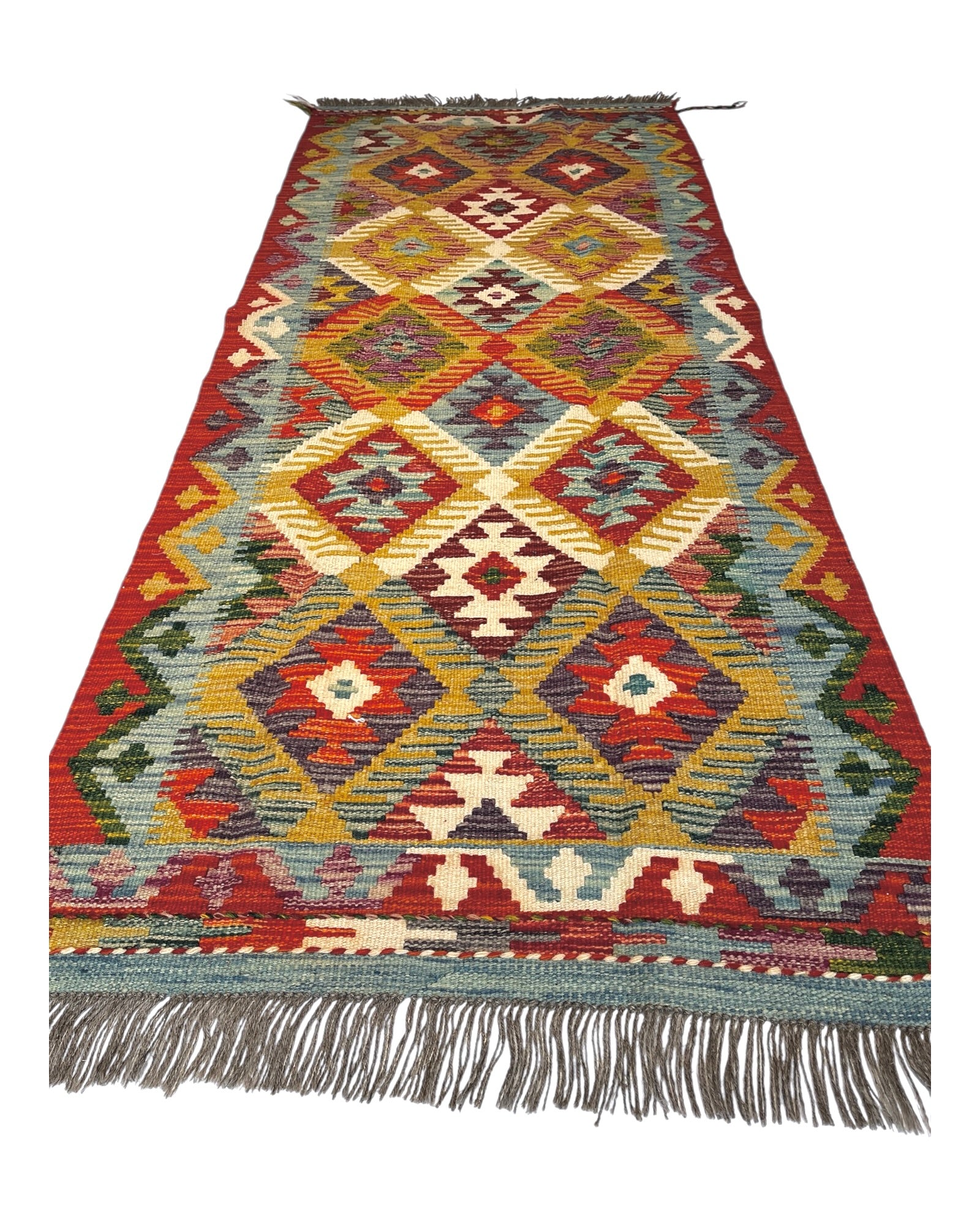 192cm x 80cm Orange & Turquoise Maymana Kilim Runner