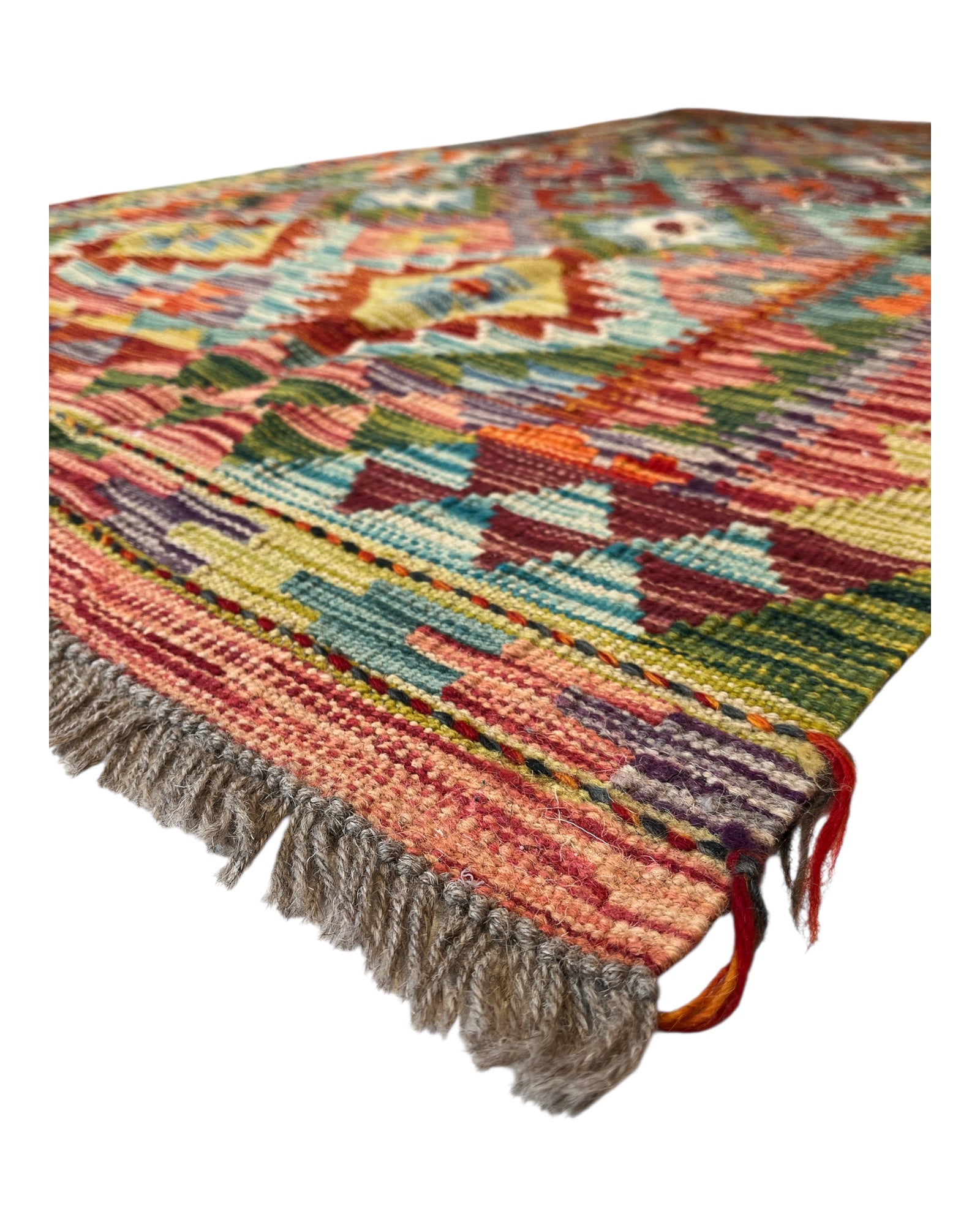200cm x 104cm Orange & Turquoise Maymana Kilim Runner