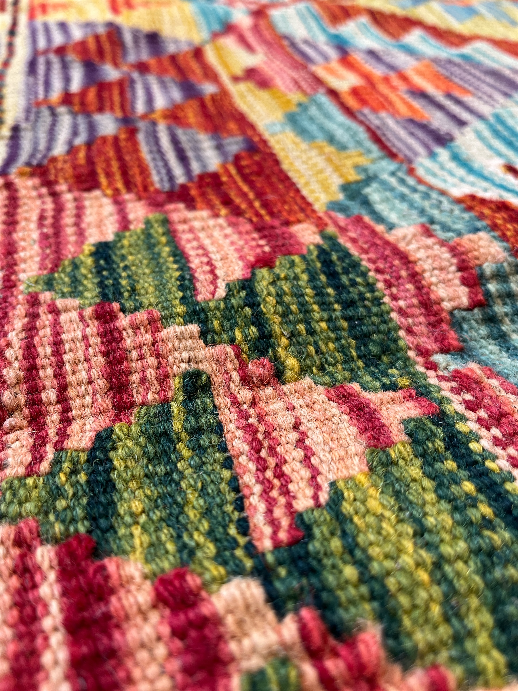 200cm x 104cm Orange & Turquoise Maymana Kilim Runner