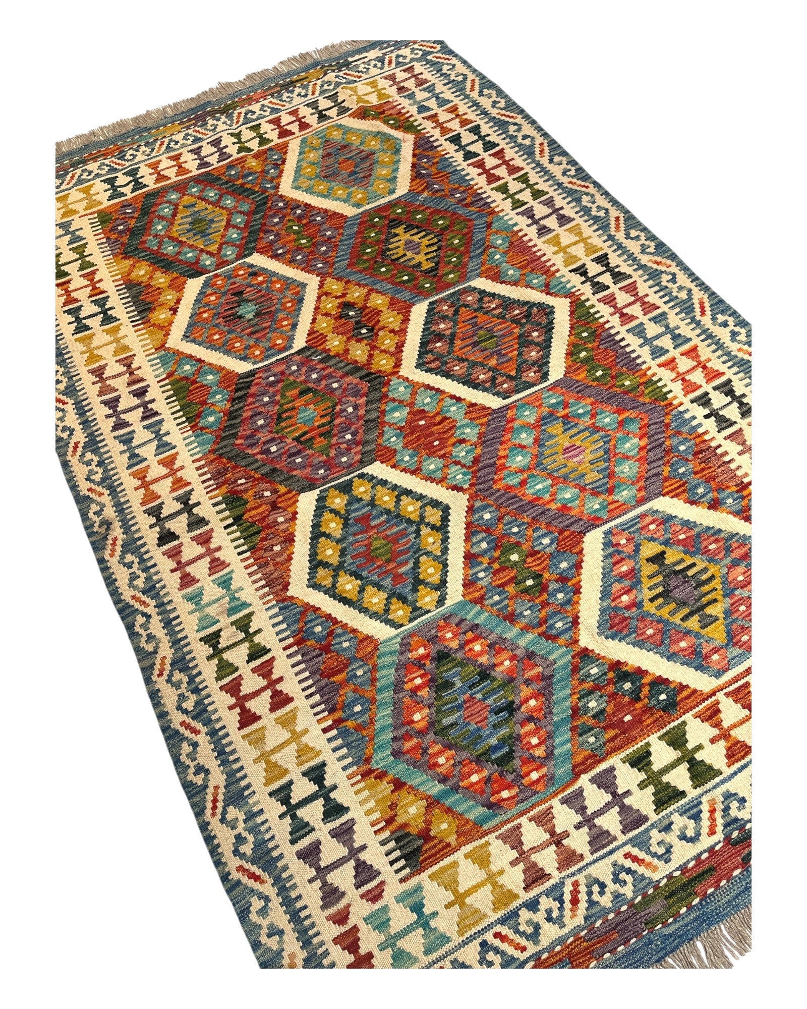 193cm x 125cm Cream, Orange & Lavender Maymana Kilim