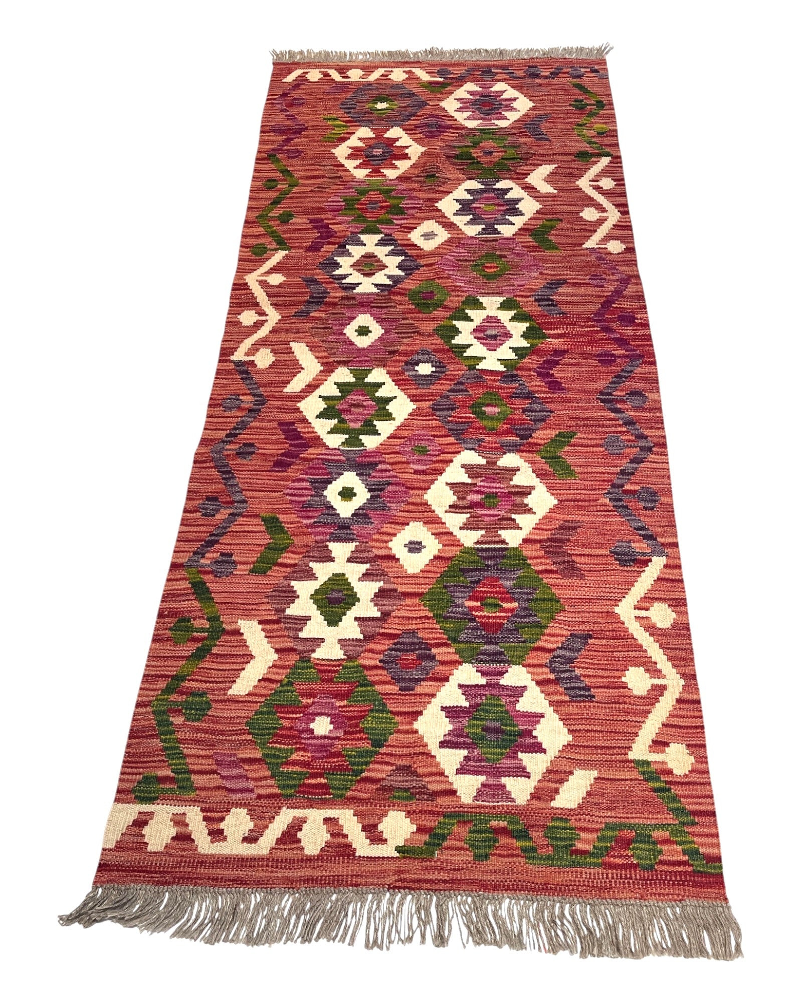 193cm x 76cm Pink & Cream Maymana Kilim Runner