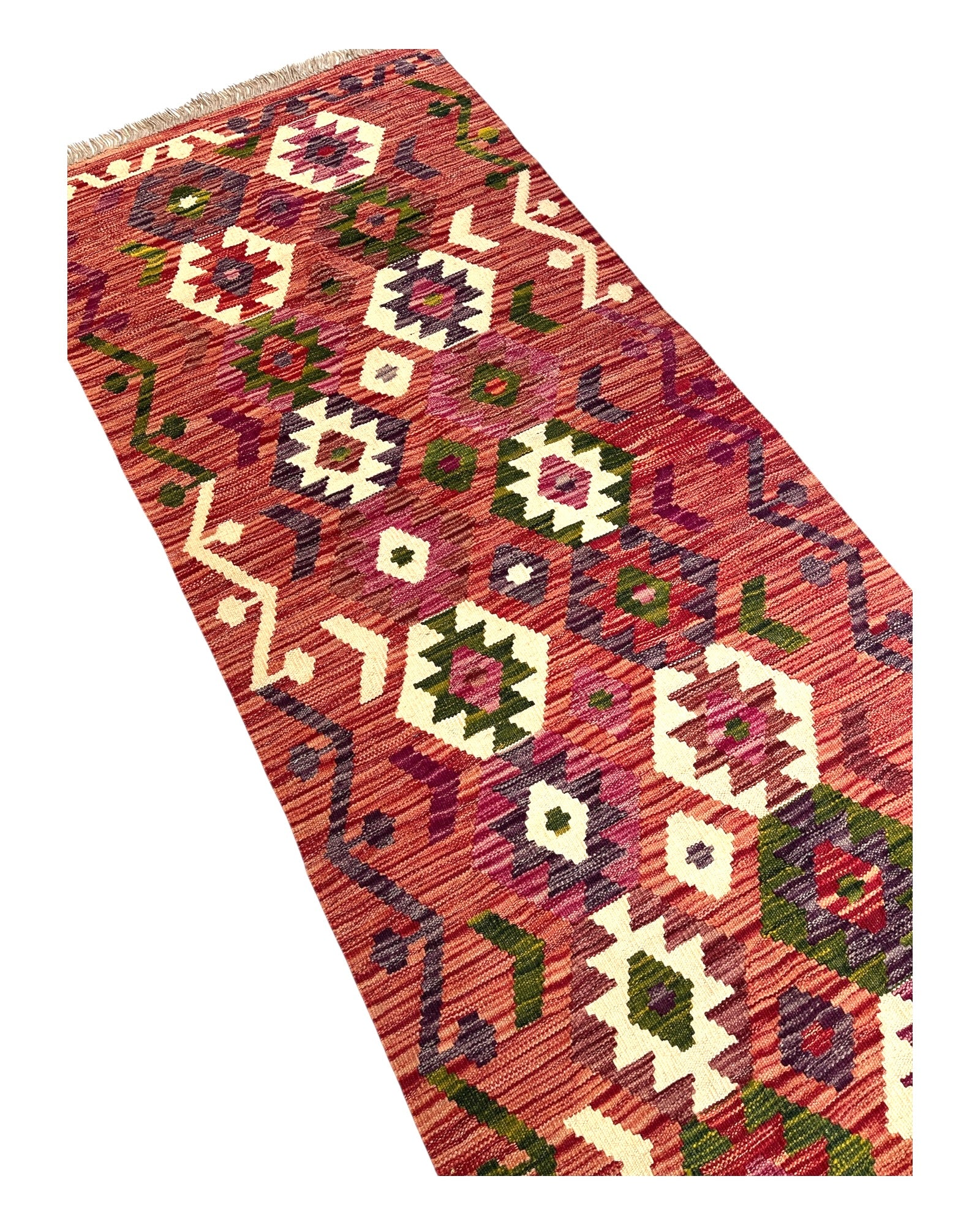 193cm x 76cm Pink & Cream Maymana Kilim Runner