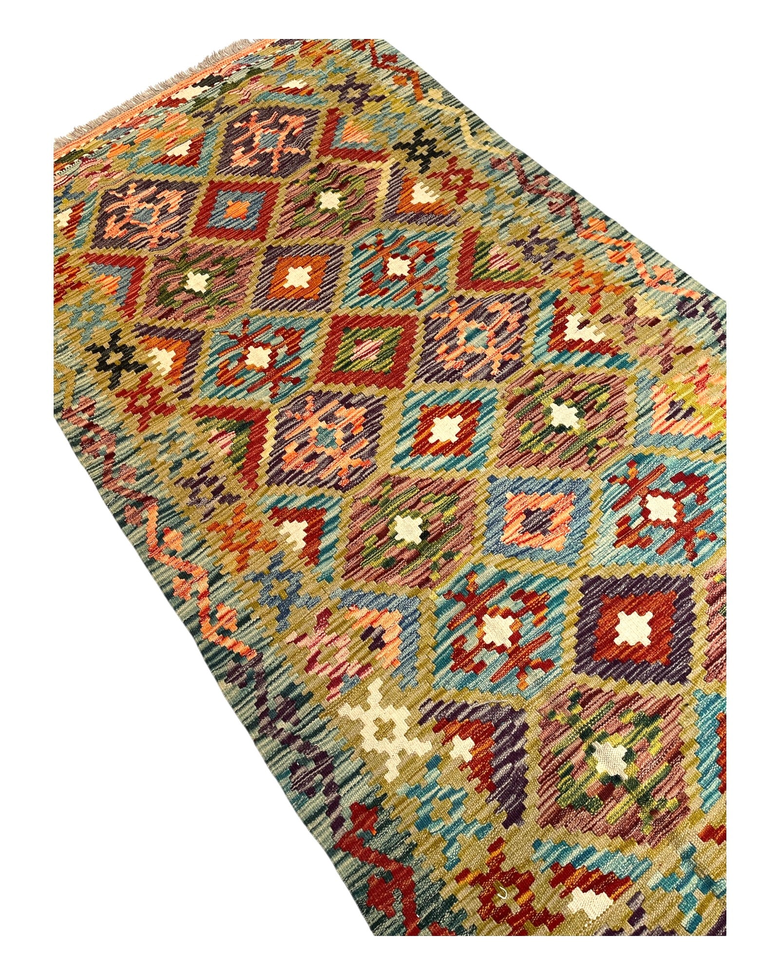 195cm x 105cm Green Maymana Kilim Runner