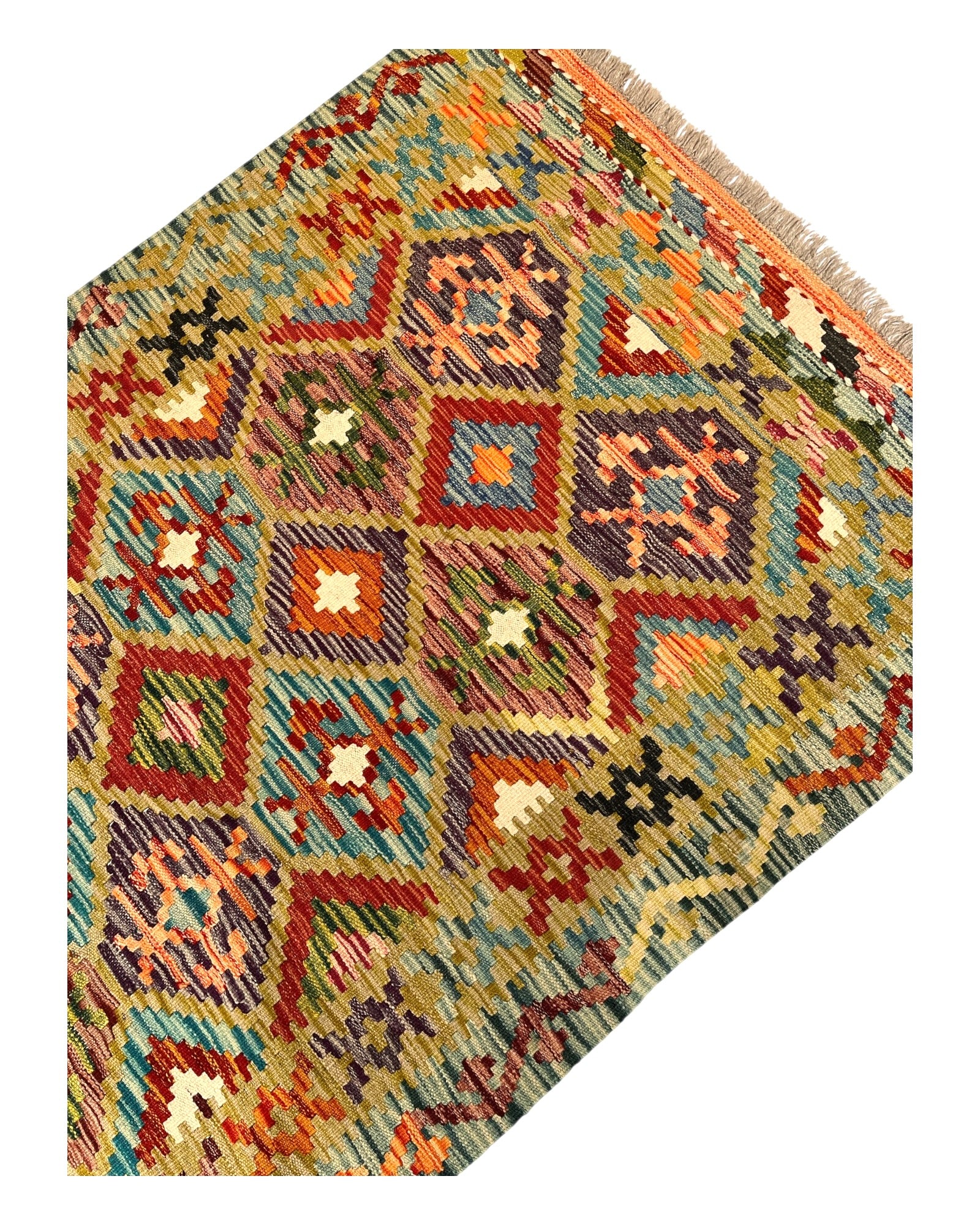 195cm x 105cm Green Maymana Kilim Runner
