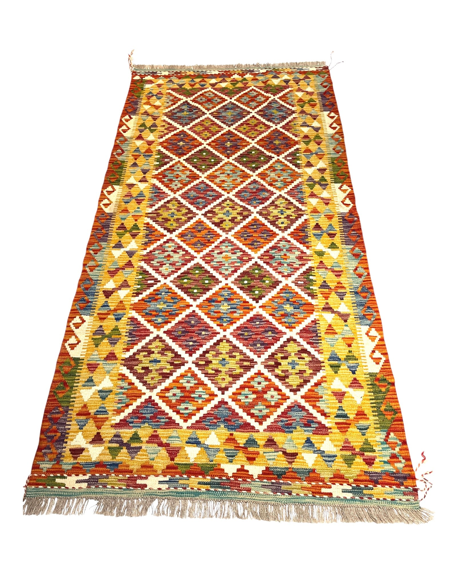 202cm x 105cm Orange & Pink Maymana Kilim Runner
