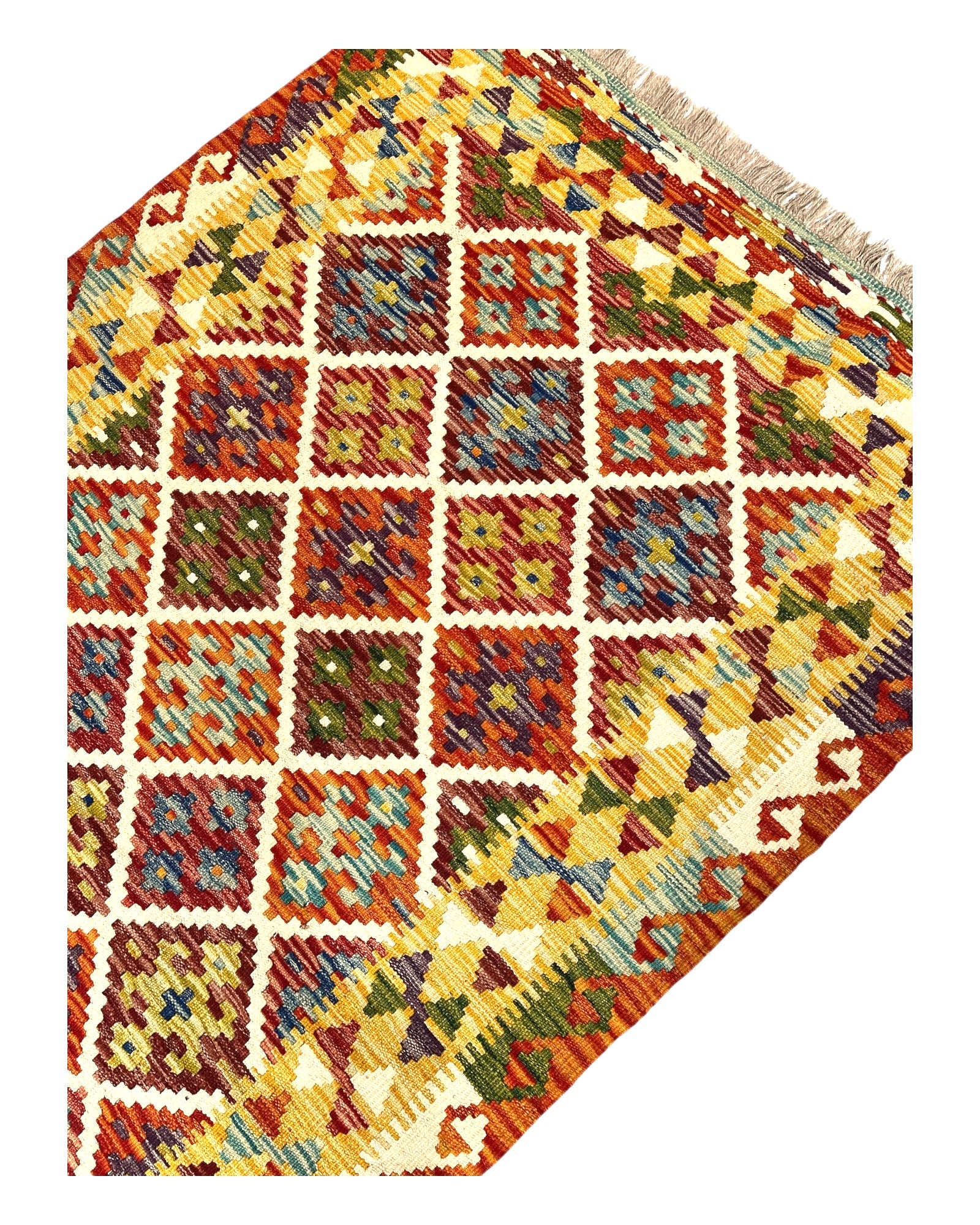 202cm x 105cm Orange & Pink Maymana Kilim Runner