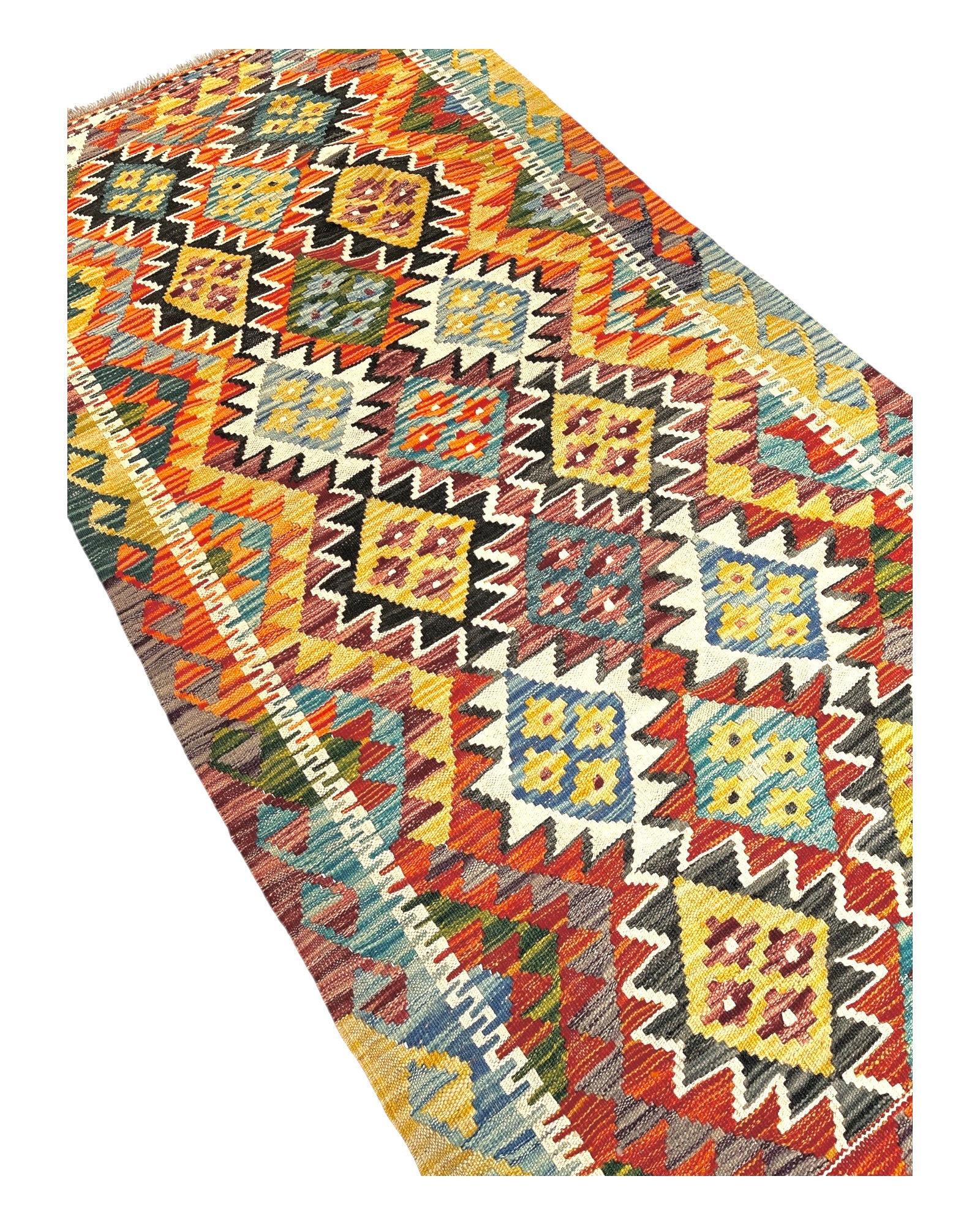 198cm x 97cm Orange & Turquoise Maymana Kilim Runner