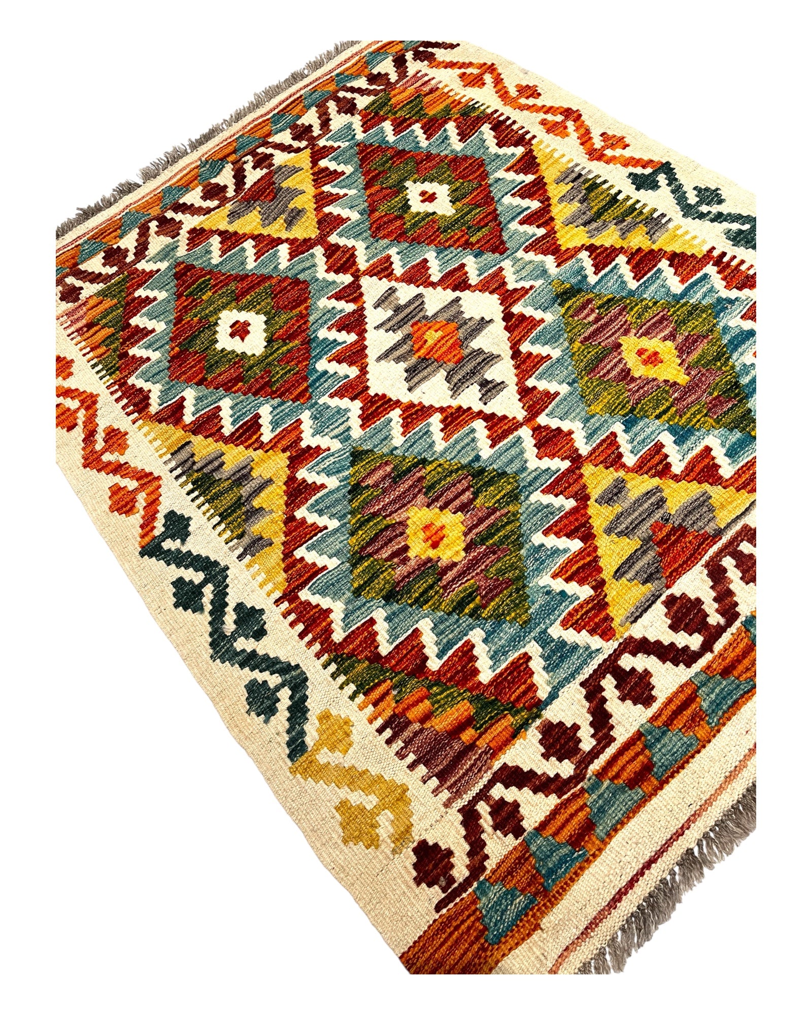 108cm x 82cm Cream & Orange Maymana Kilim