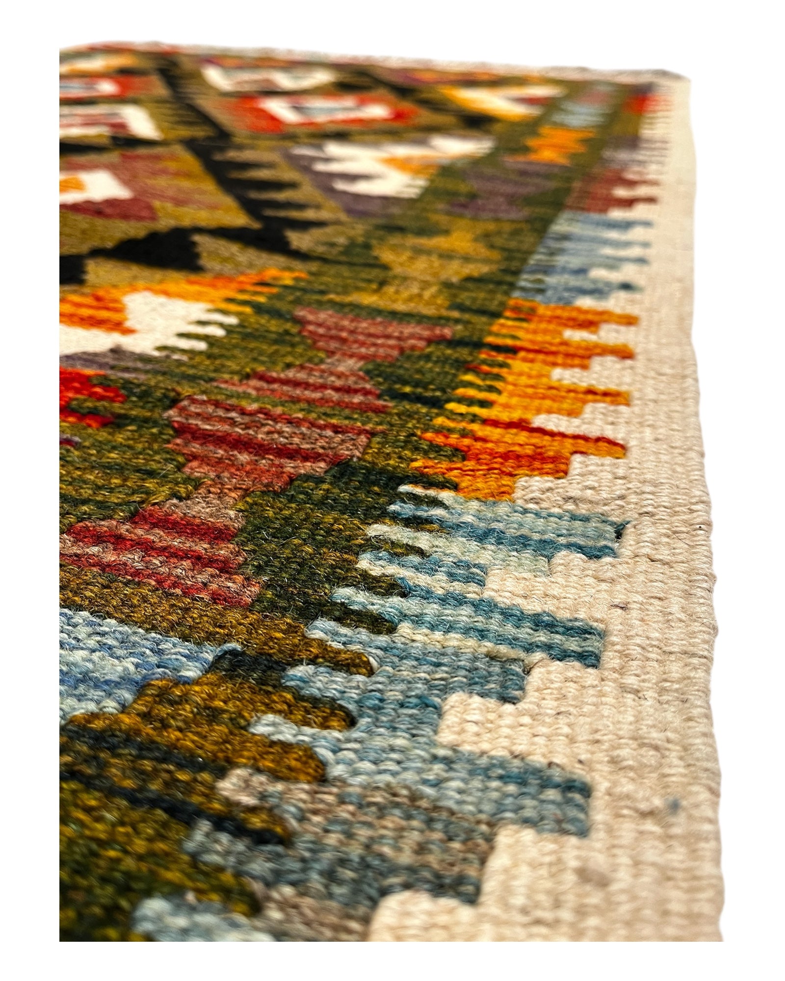 146cm x 98cm Olive Green & Yellow Maymana Kilim