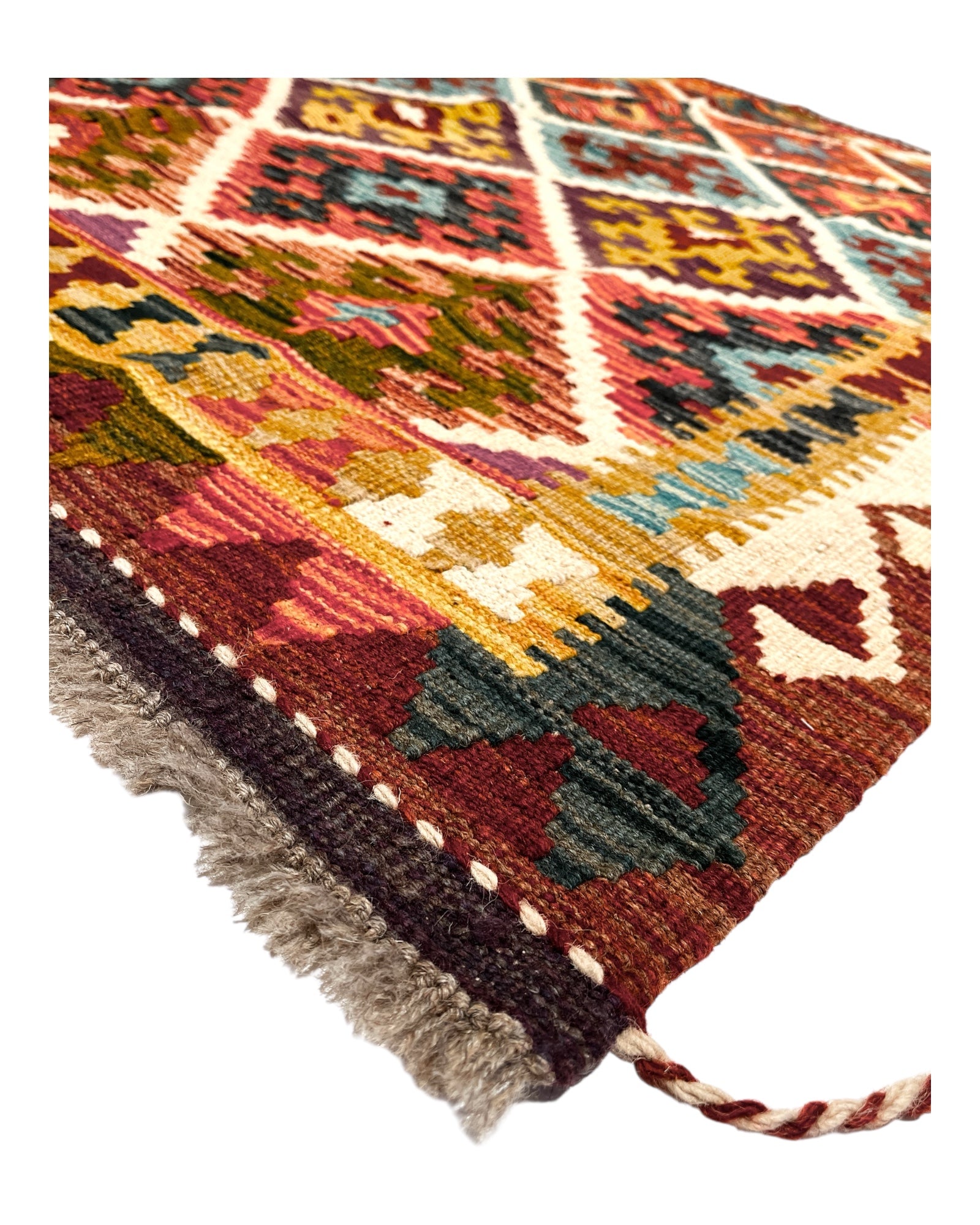 149cm x 104cm Burgundy & Turquoise Maymana Kilim