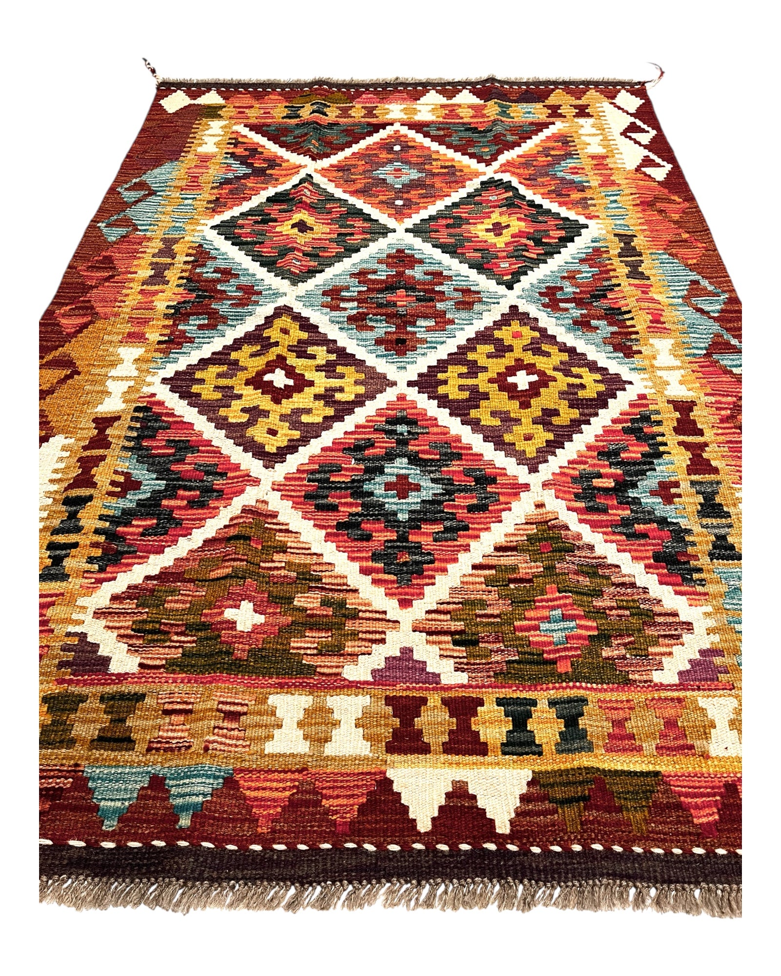 149cm x 104cm Burgundy & Turquoise Maymana Kilim