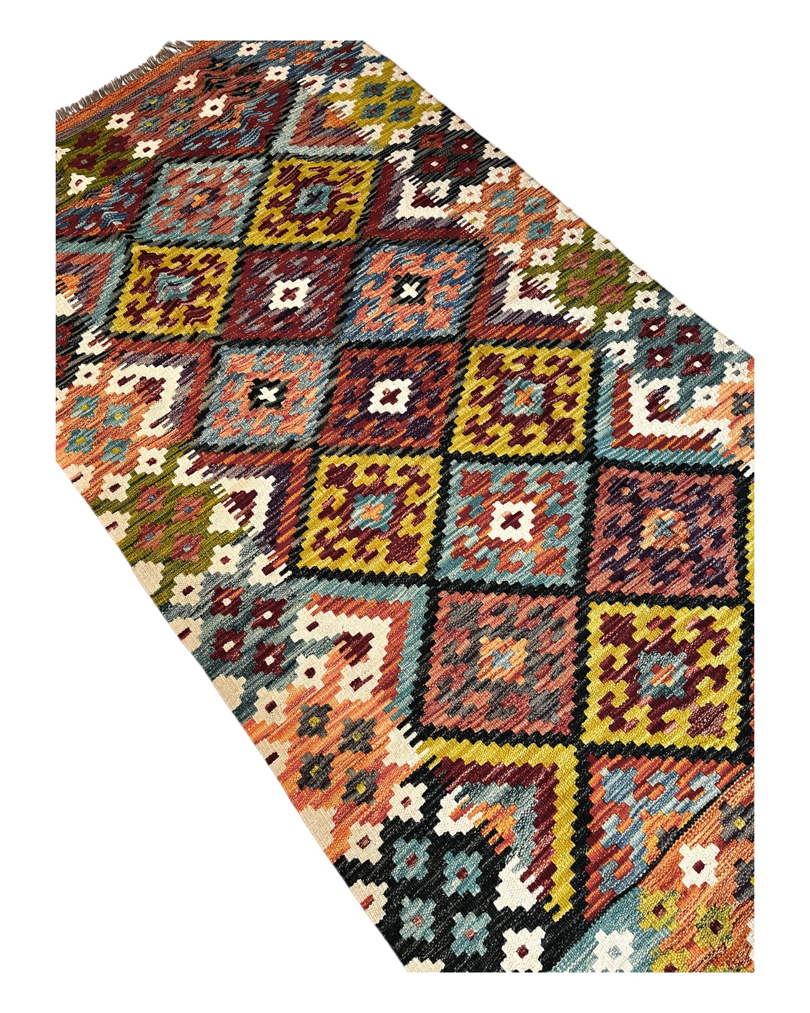 203cm x 102cm Colourful Maymana Kilim Runner