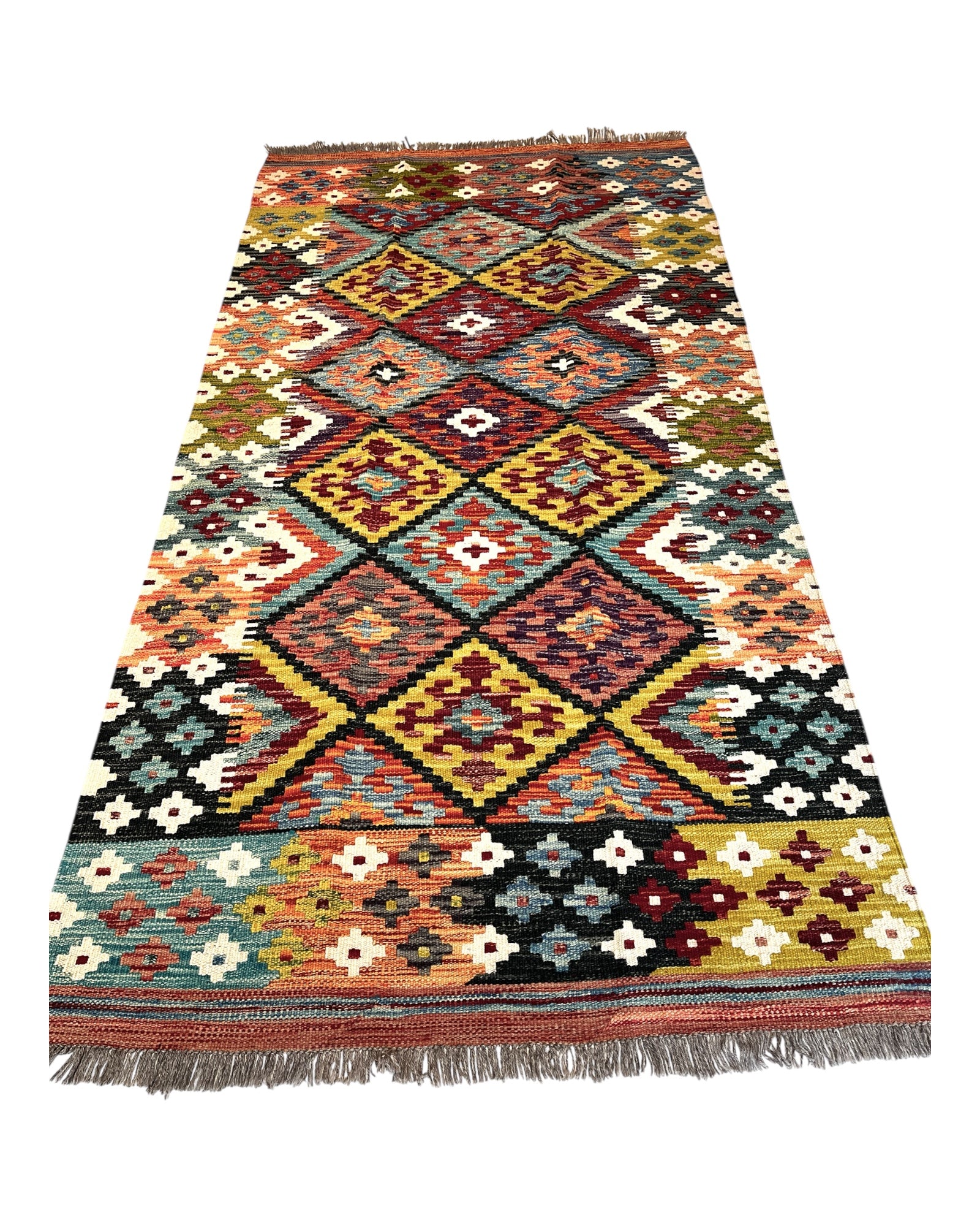 203cm x 102cm Colourful Maymana Kilim Runner