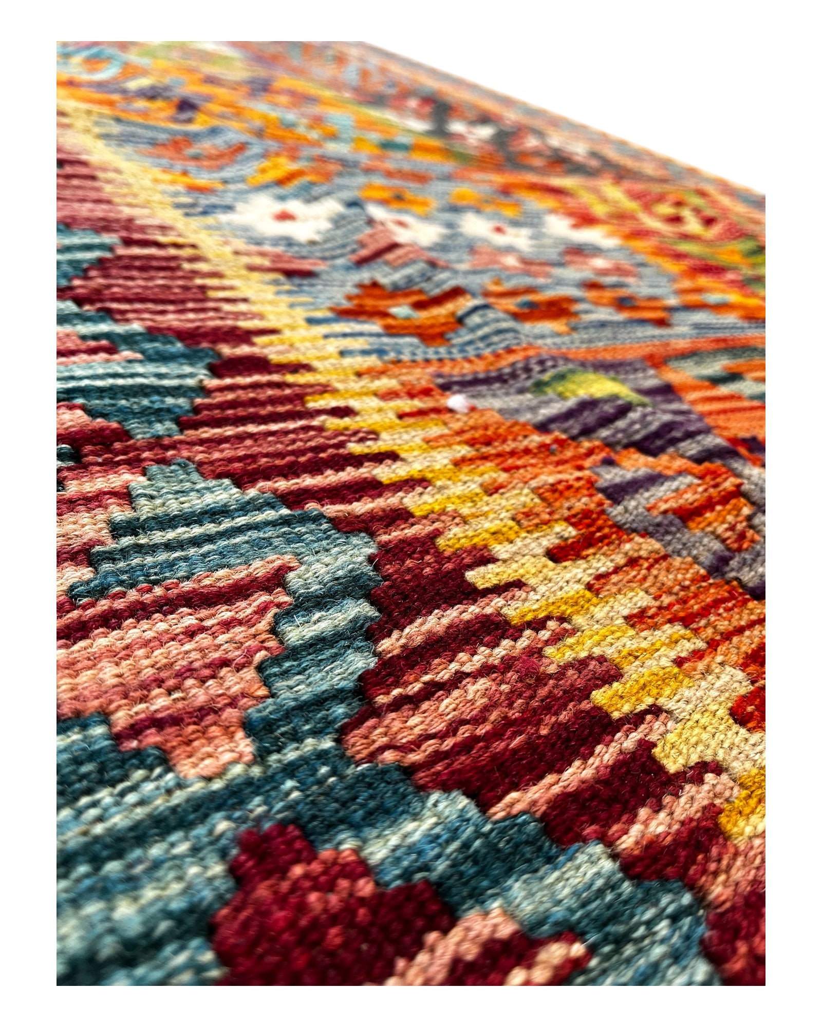 206cm x 97cm Orange & Turquoise Maymana Kilim Runner