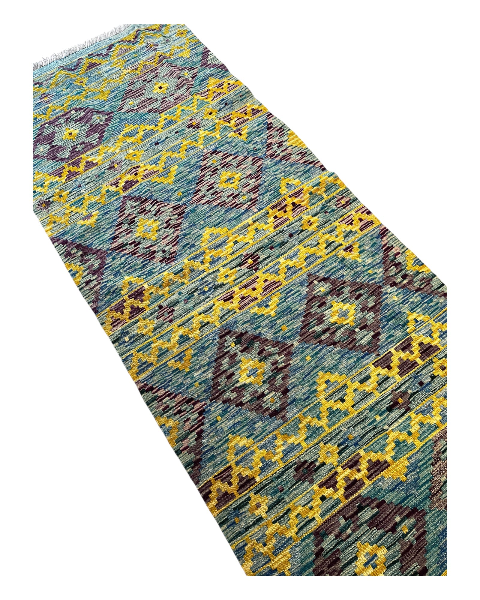 213cm x 79cm Turquoise Maymana Kilim Runner