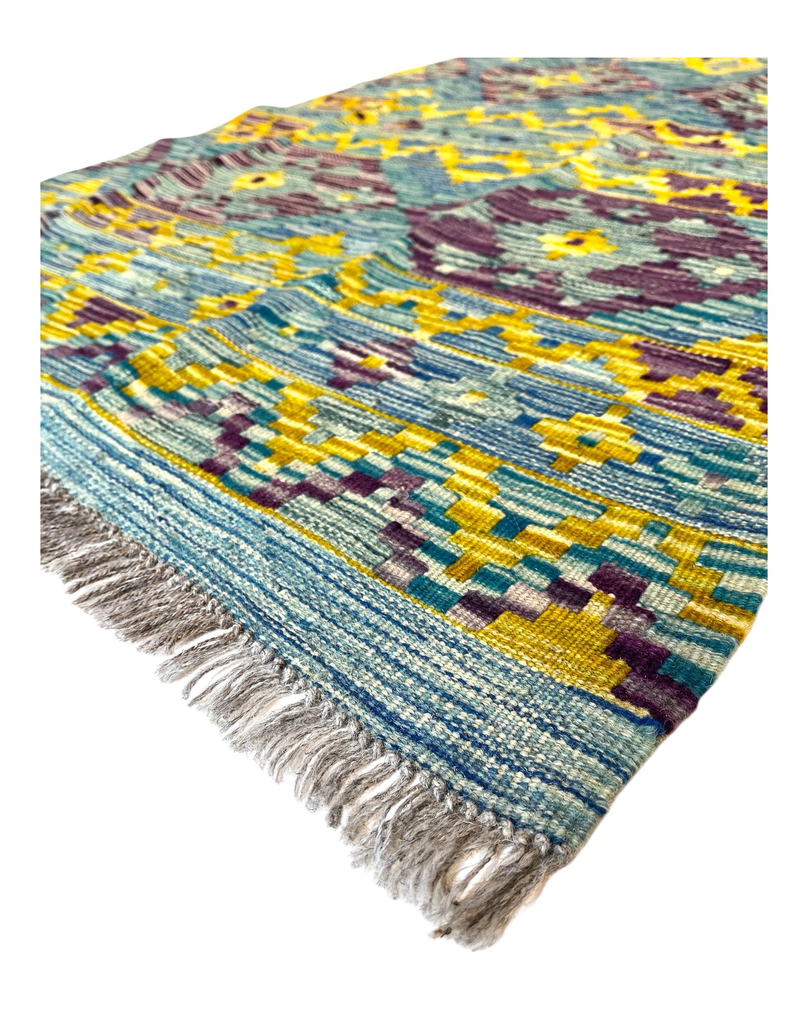 213cm x 79cm Turquoise Maymana Kilim Runner