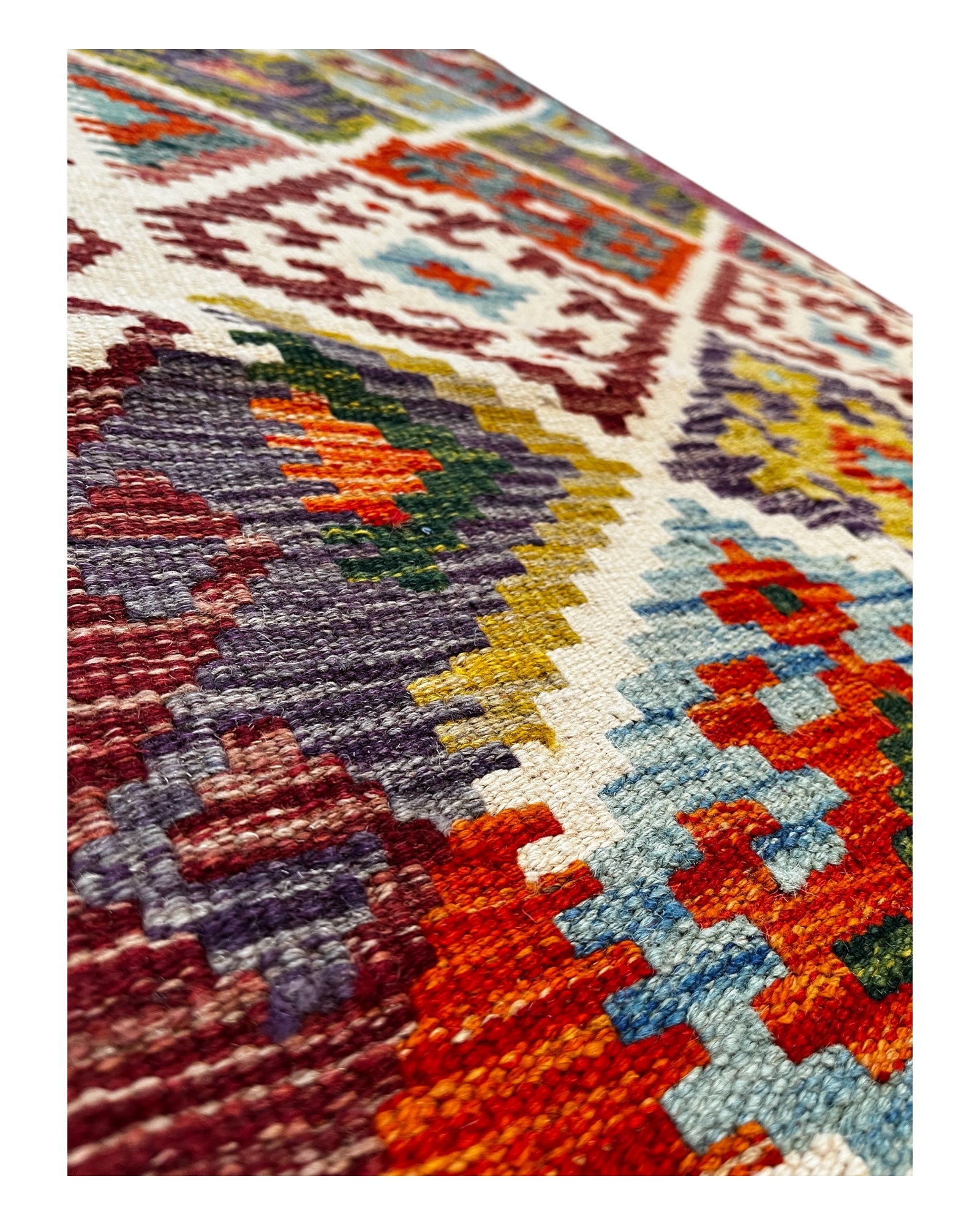 194cm x 80cm Orange & Burgundy Maymana Kilim Runner