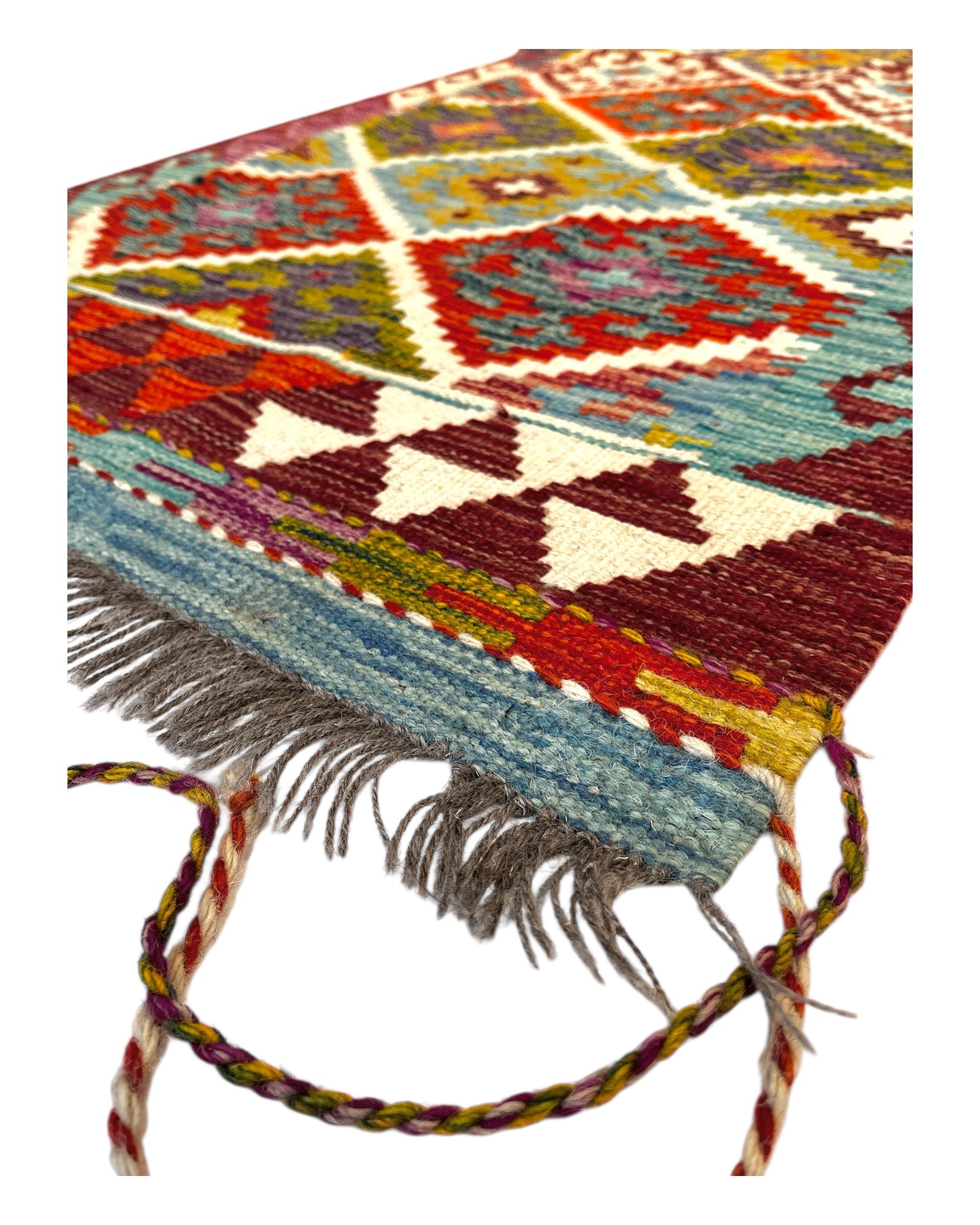 194cm x 80cm Orange & Burgundy Maymana Kilim Runner