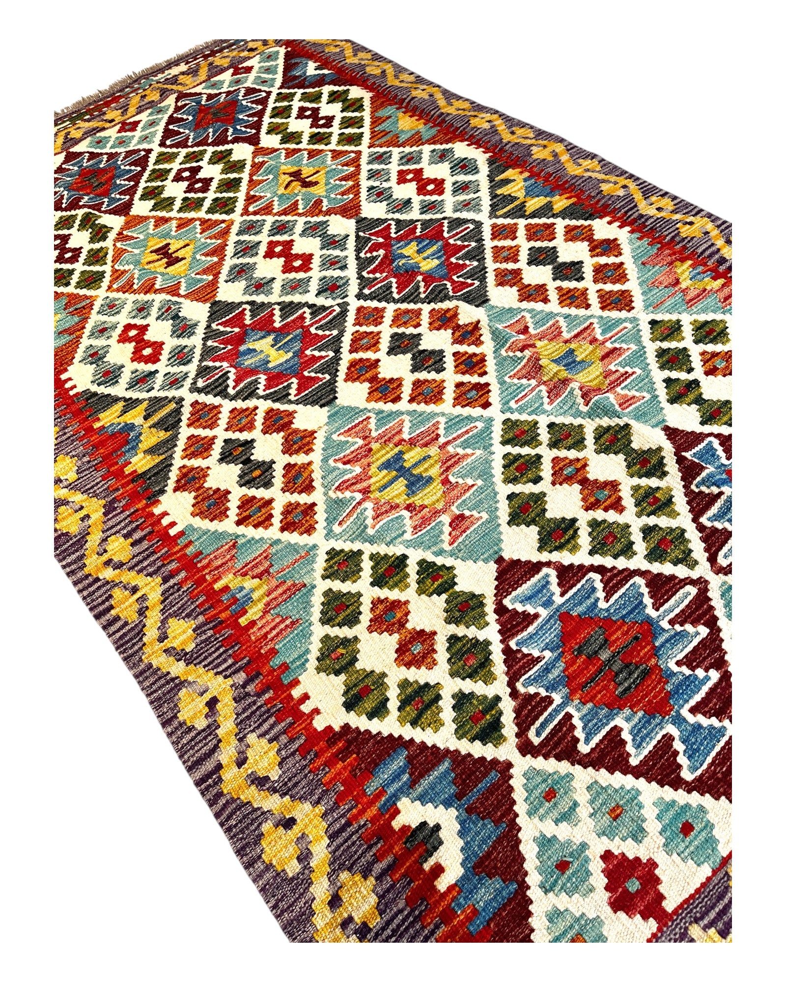 193cm x 104cm Multi-Coloured Maymana Kilim Runner