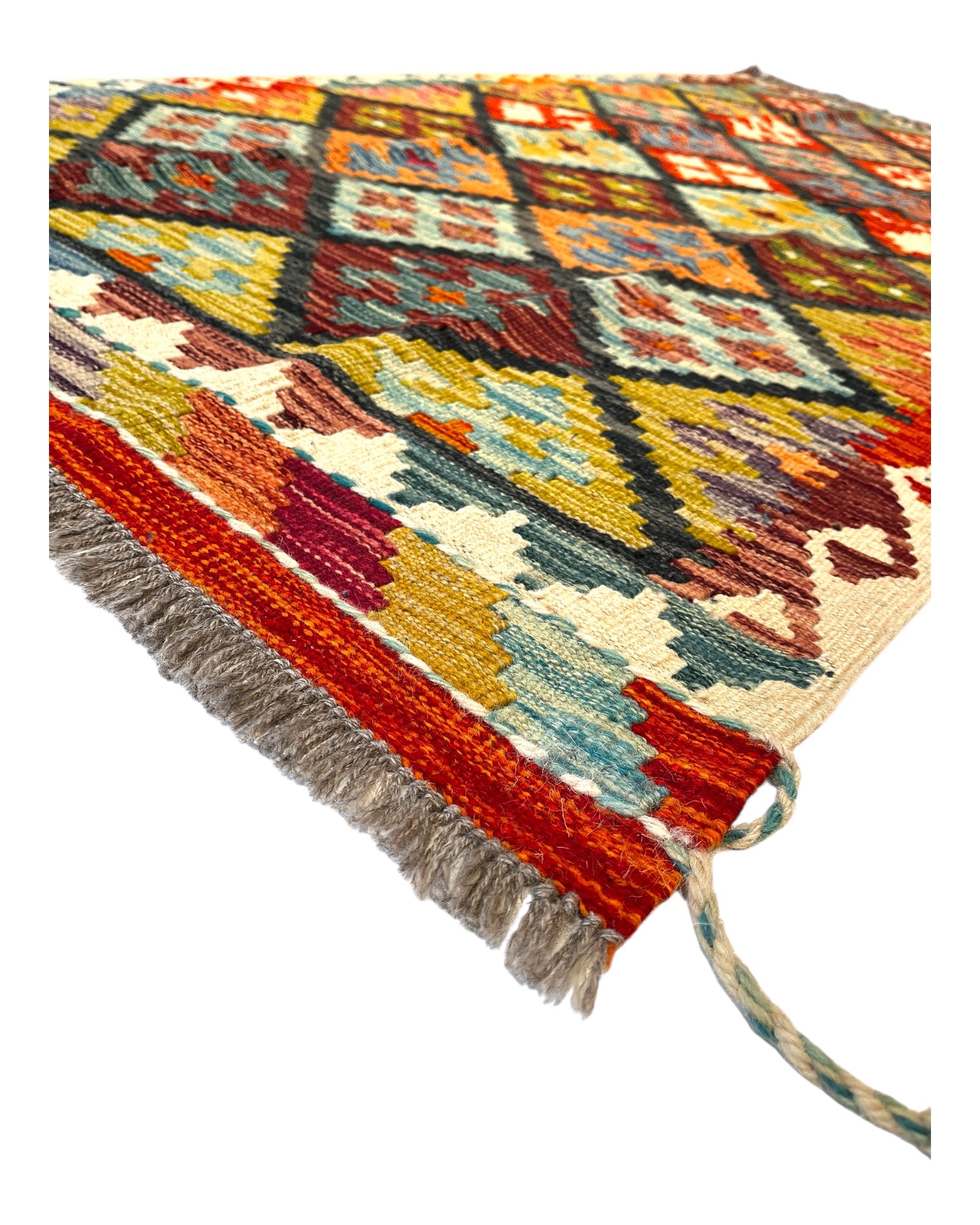198cm x 102cm Multi-Coloured Maymana Kilim Runner