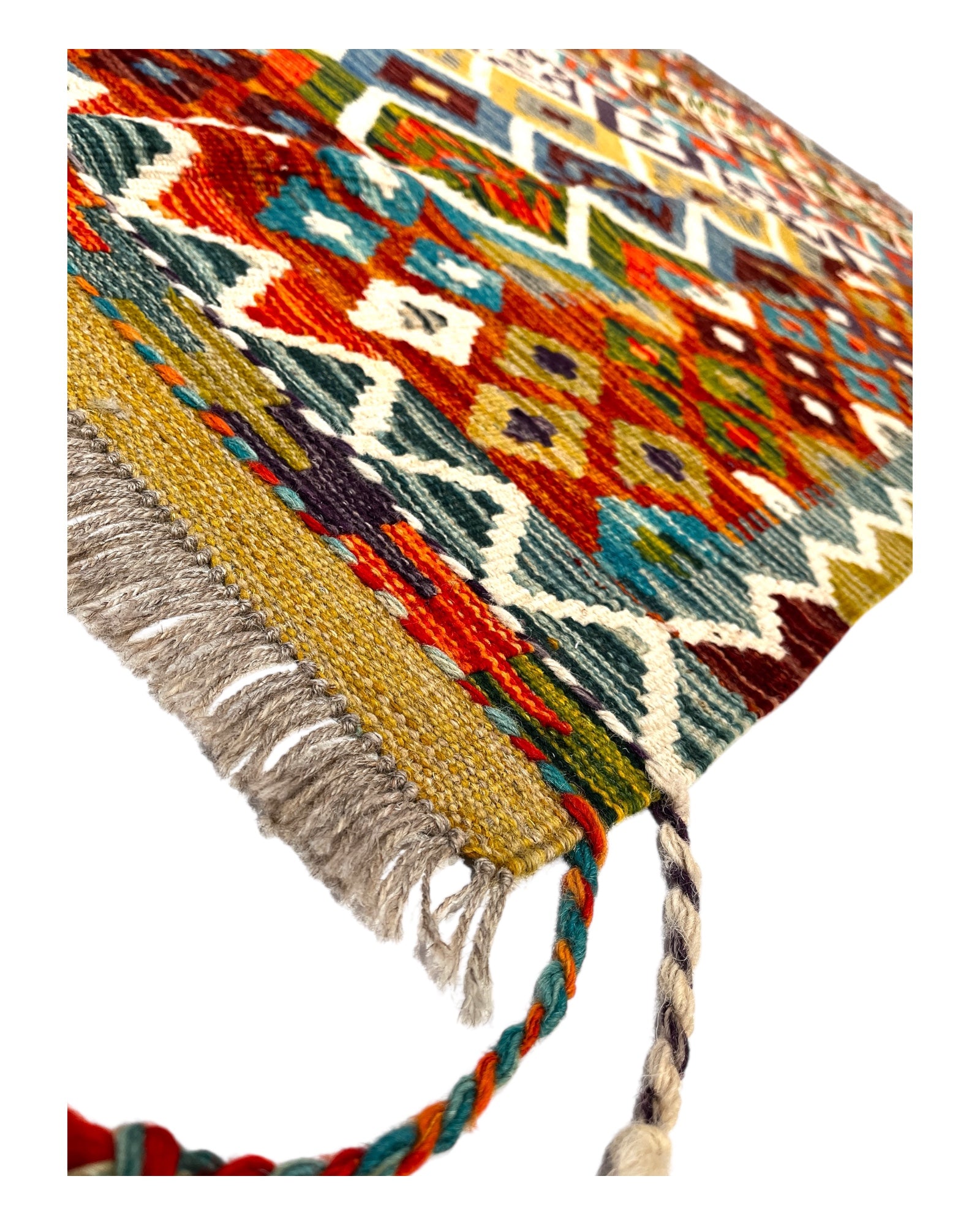 197cm x 104cm Orange & Turquoise Maymana Kilim Runner