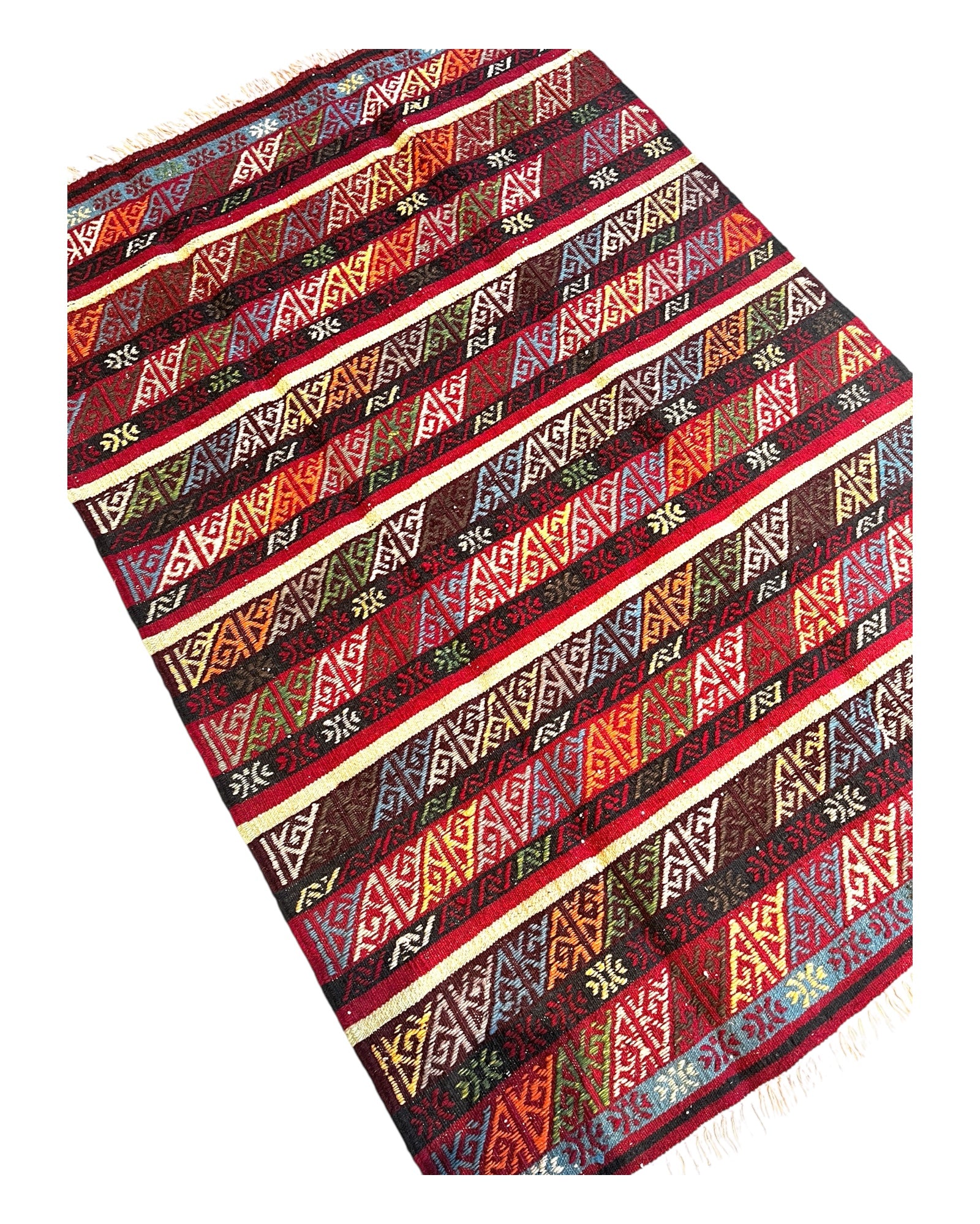 140cm x 97cm Burgundy & Cream Turkoman Kilim