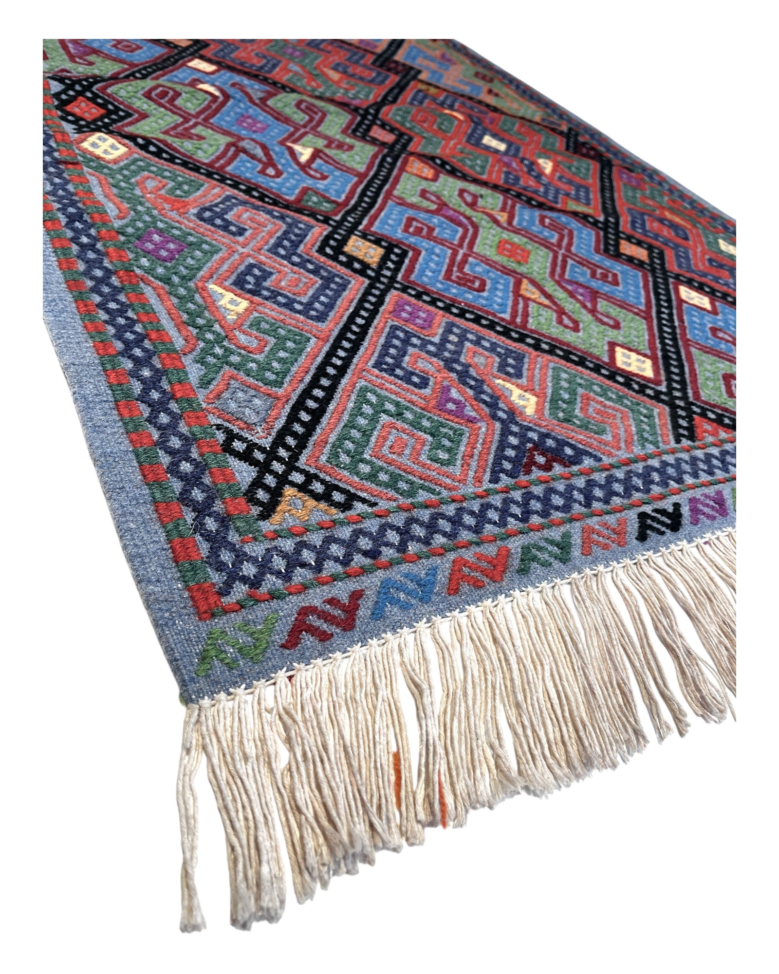 123cm x 77cm Blue & Coral Turkoman Kilim