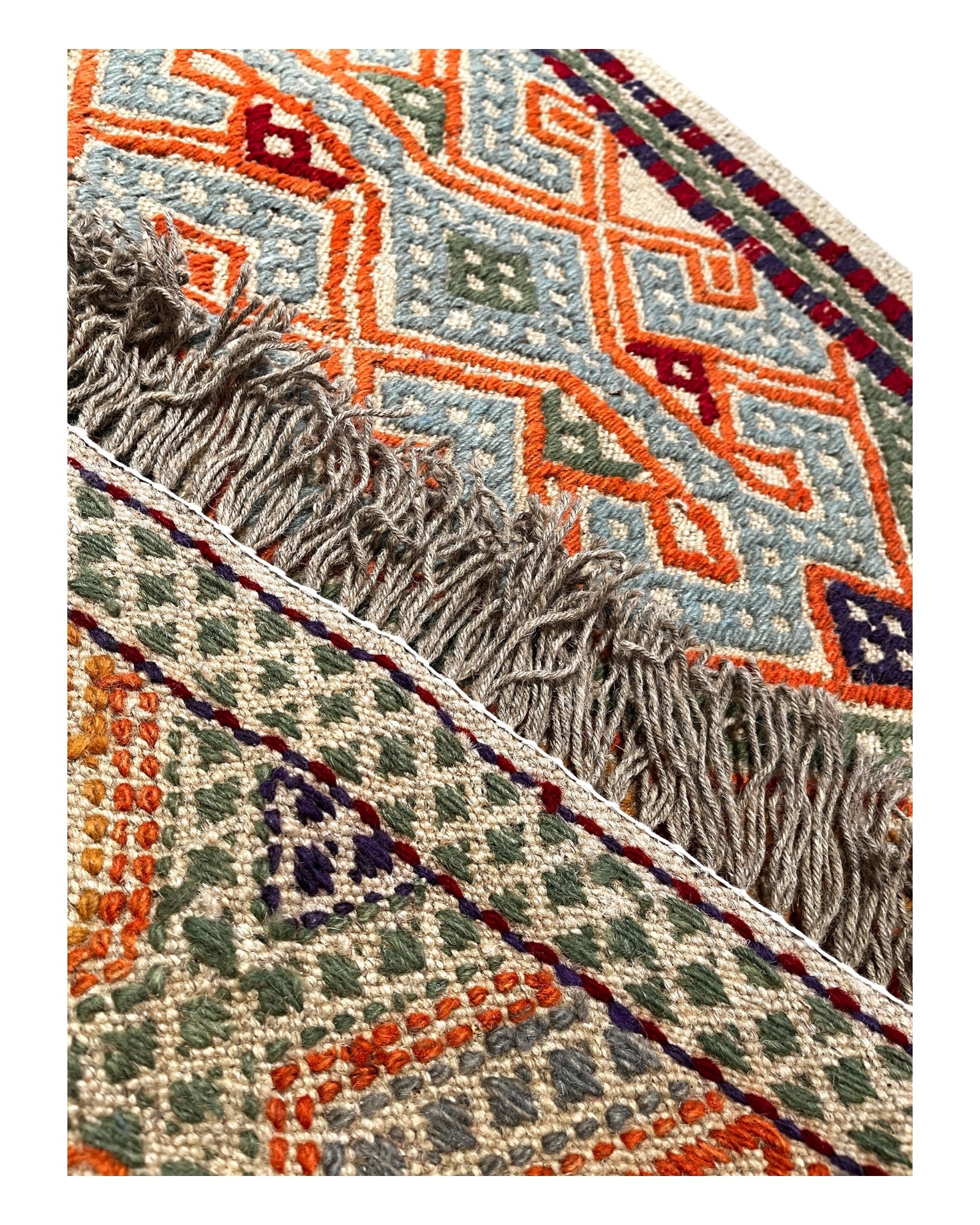 203cm x 165cm Coral & Green Turkoman Kilim