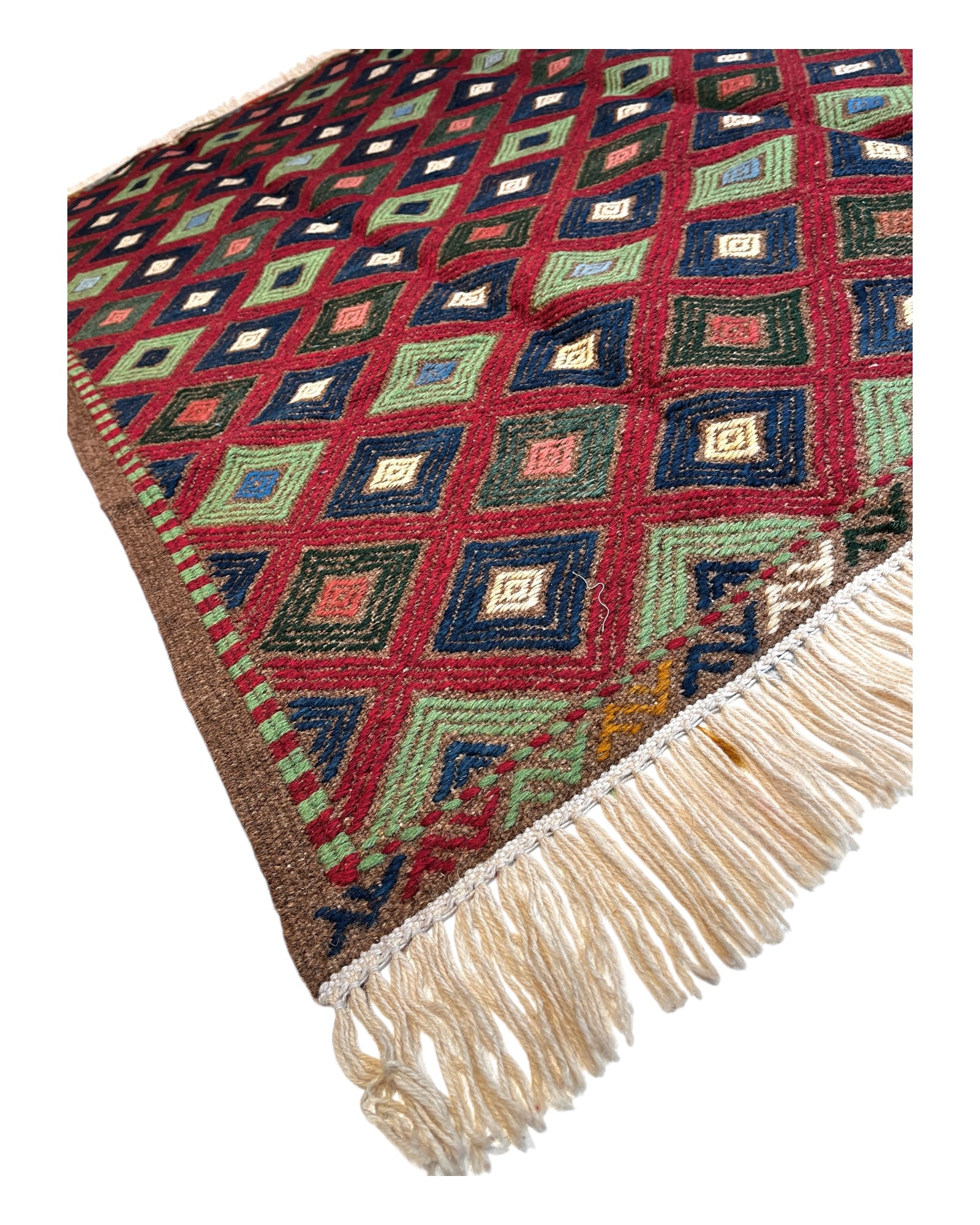 147cm x 100cm Green & Burgundy Turkoman Kilim