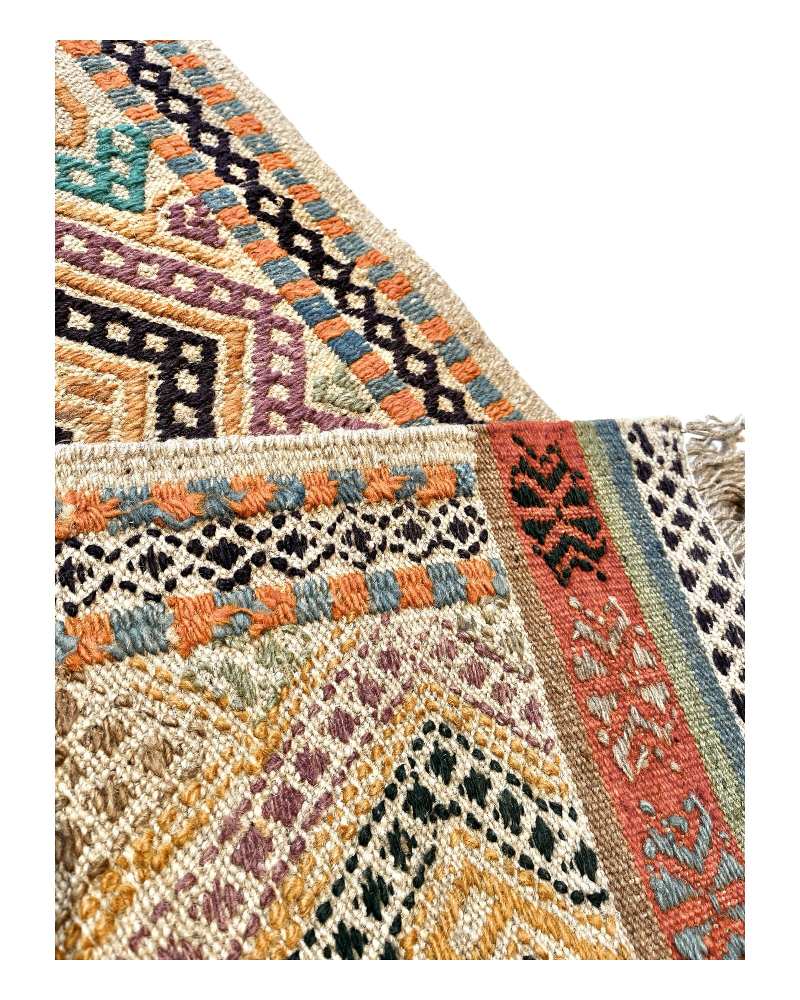 153cm x 102cm Beige & Turquoise Turkoman Kilim