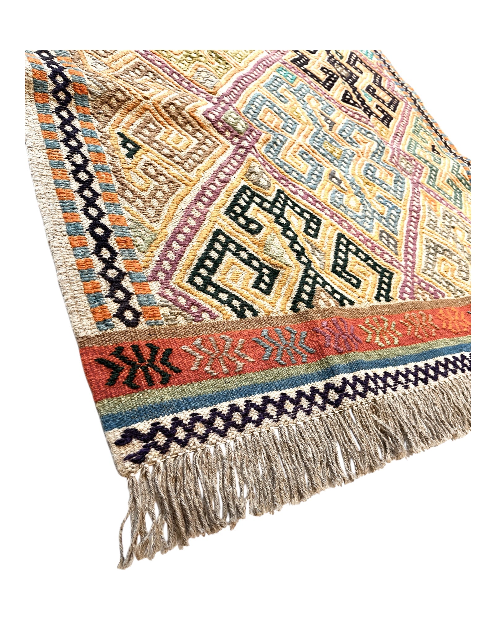 153cm x 102cm Beige & Turquoise Turkoman Kilim