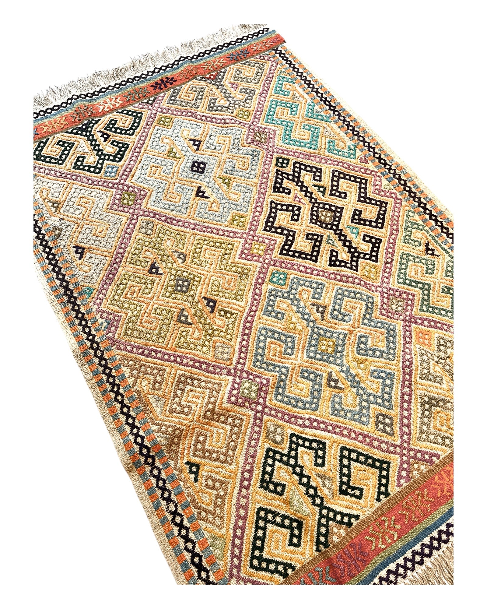153cm x 102cm Beige & Turquoise Turkoman Kilim