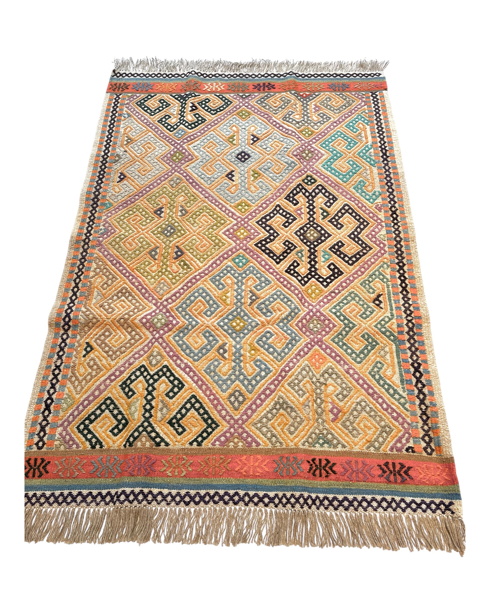 153cm x 102cm Beige & Turquoise Turkoman Kilim