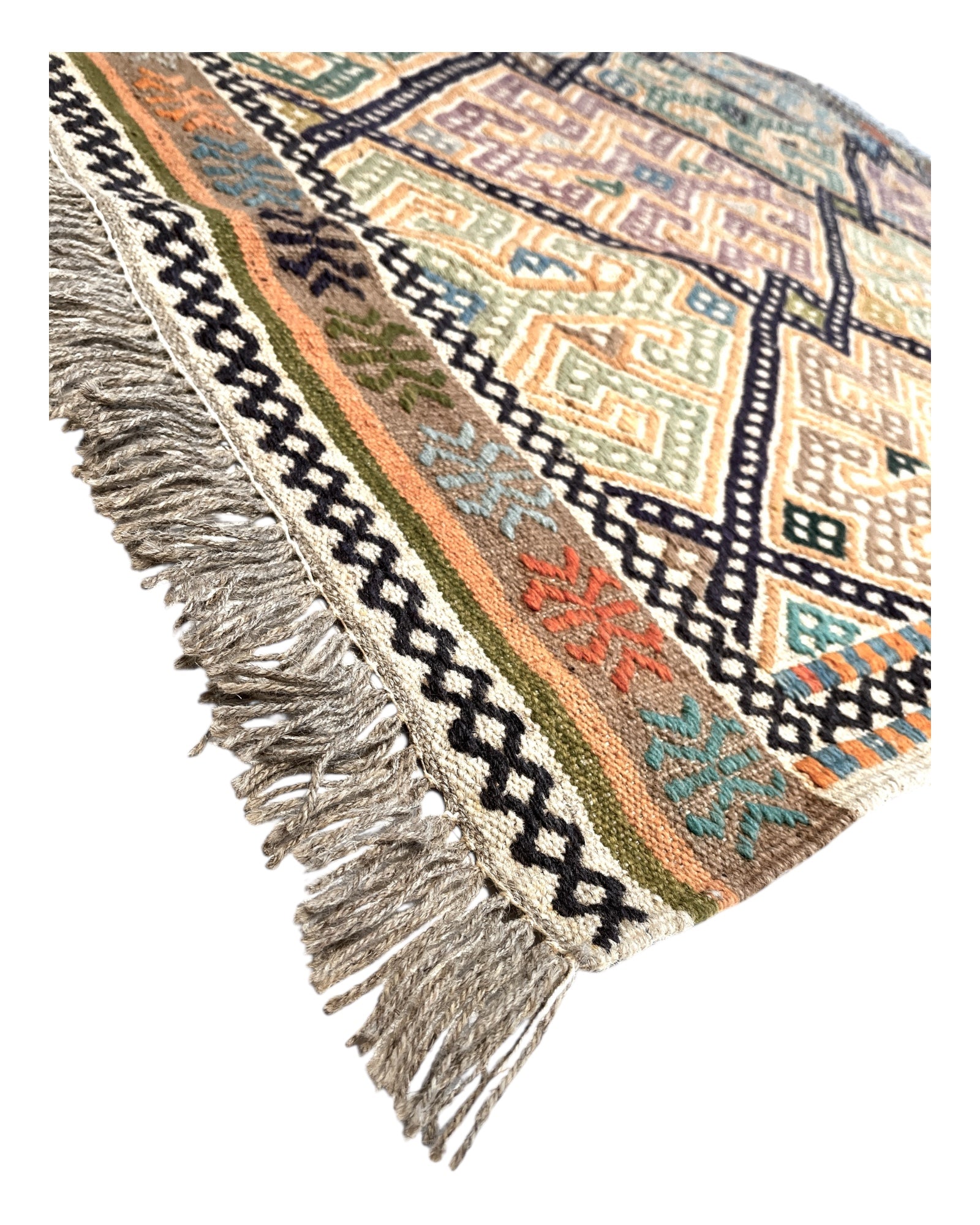 147cm x 104cm Beige & Lavender Turkoman Kilim