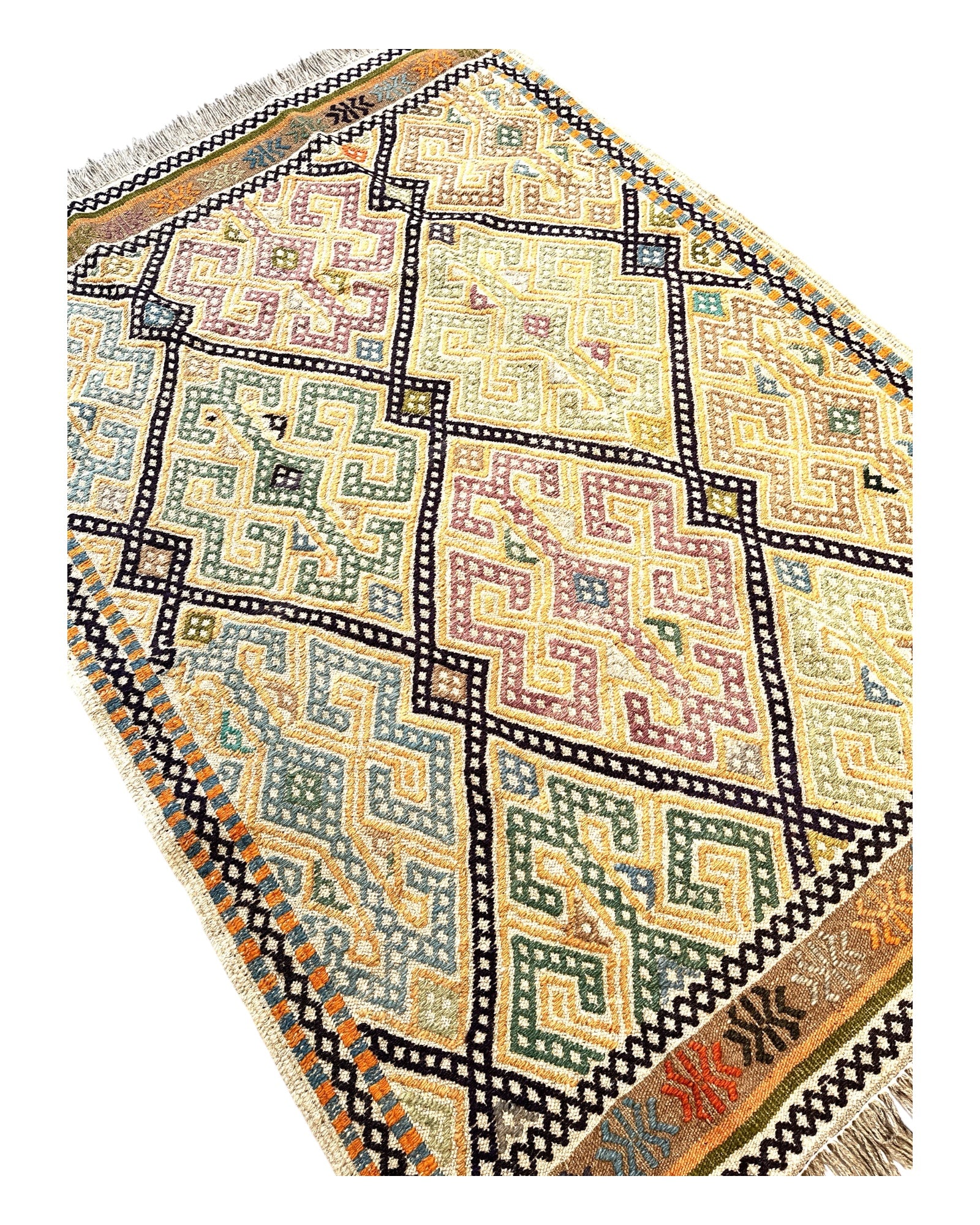 147cm x 104cm Beige & Lavender Turkoman Kilim