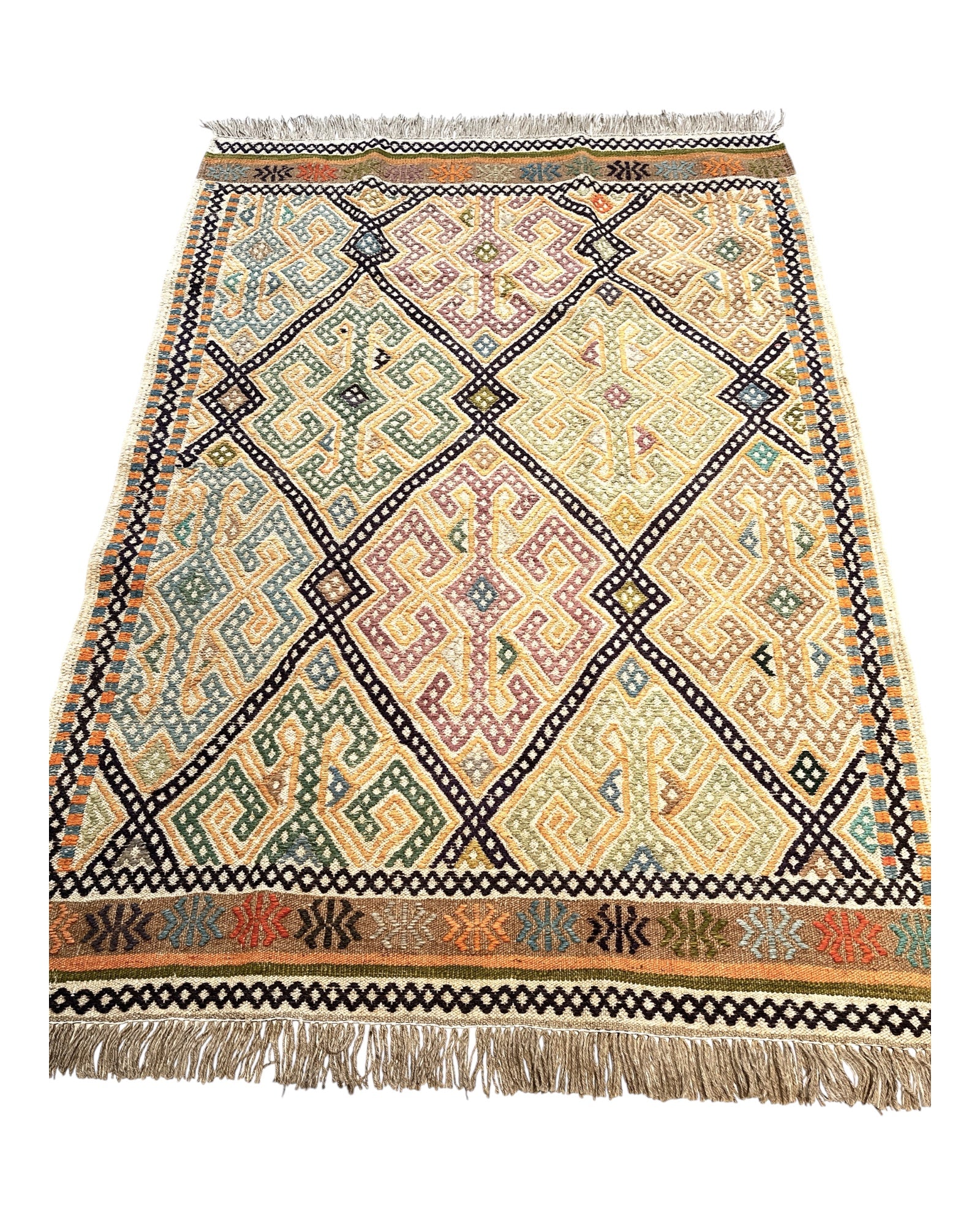 147cm x 104cm Beige & Lavender Turkoman Kilim