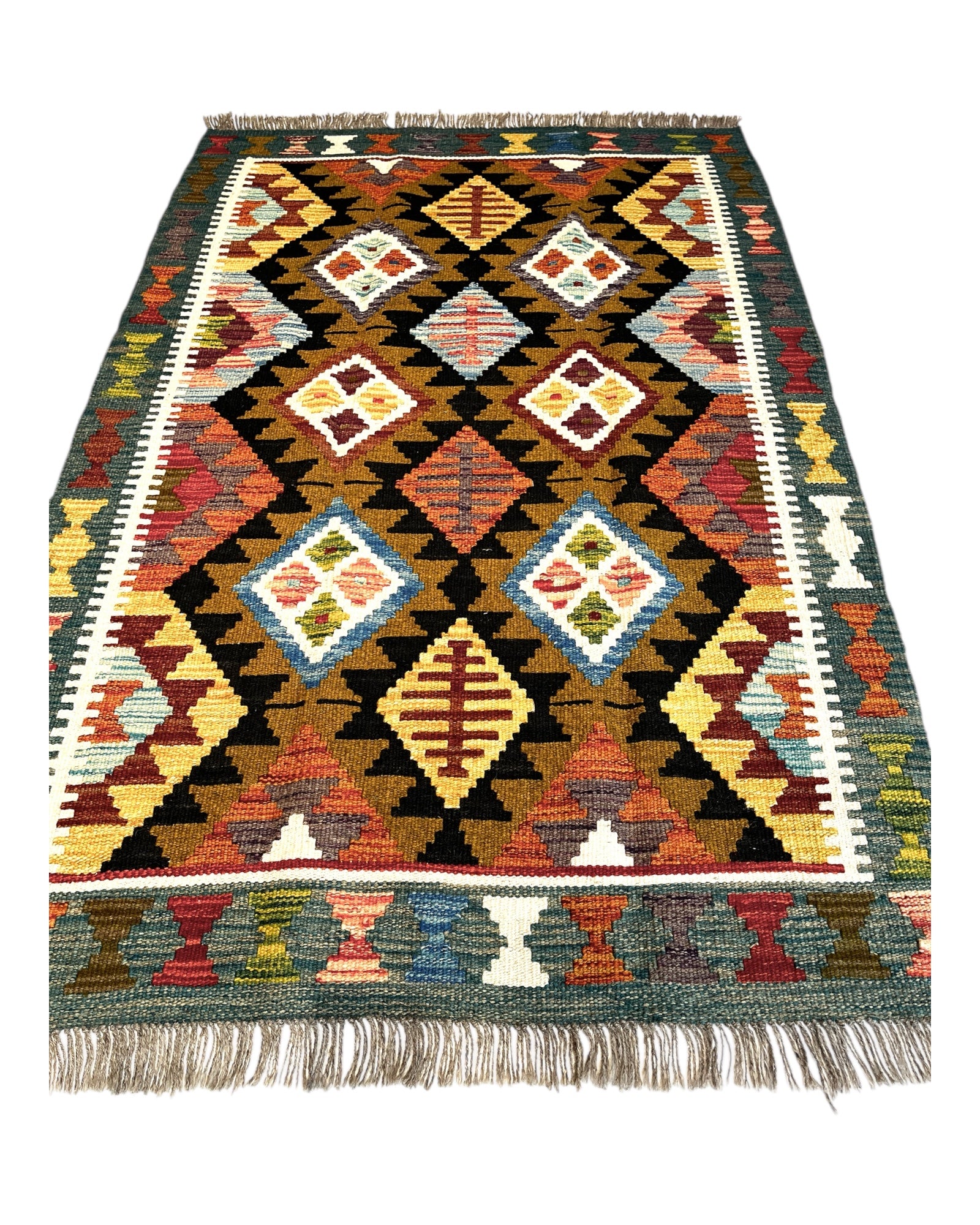 153cm x 100cm Turquoise & Yellow Maymana Kilim