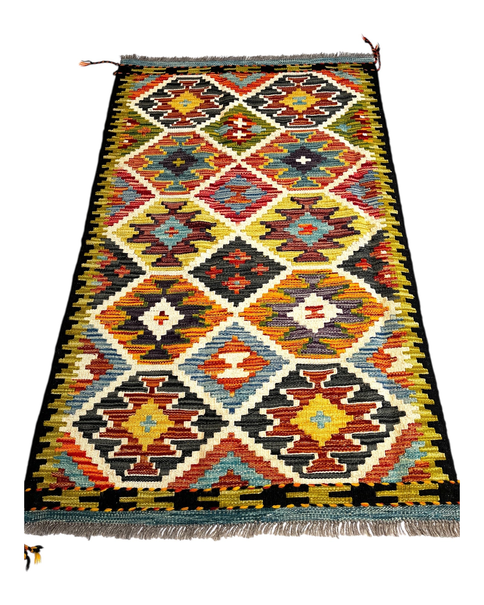130cm x 80cm Green & Yellow Maymana Kilim
