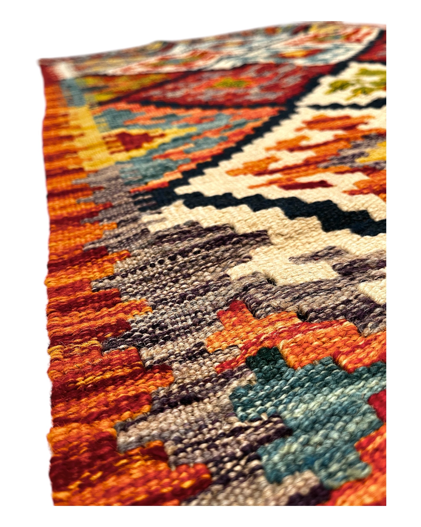 128cm x 83cm Orange & Red Maymana Kilim