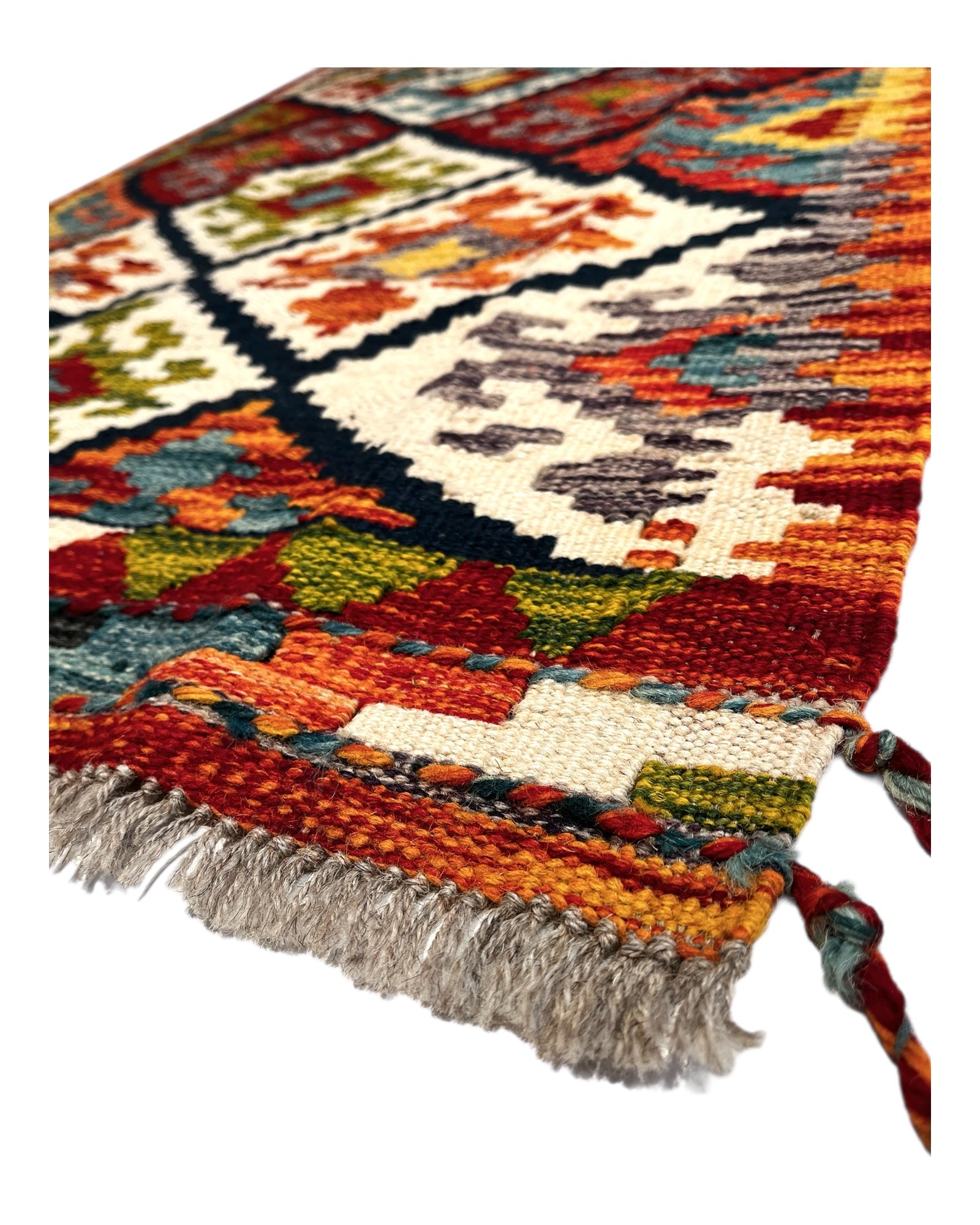 128cm x 83cm Orange & Red Maymana Kilim