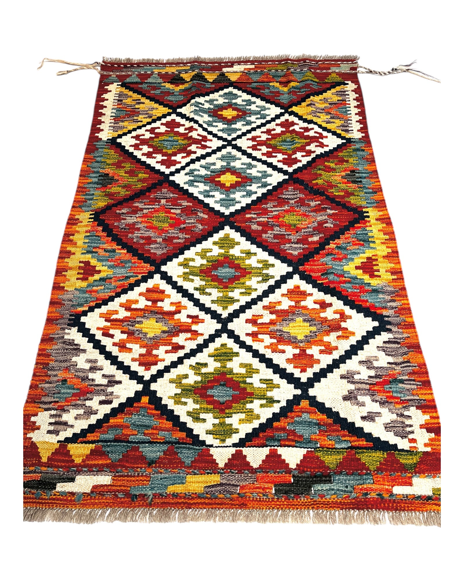 128cm x 83cm Orange & Red Maymana Kilim