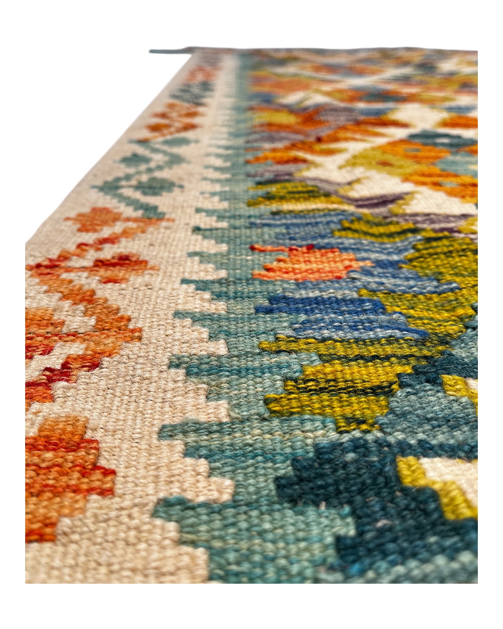 120cm x 81cm Cream & Turquoise Maymana Kilim