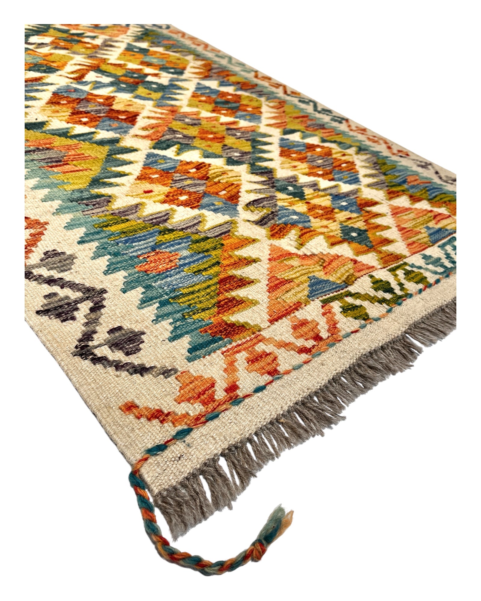 120cm x 81cm Cream & Turquoise Maymana Kilim