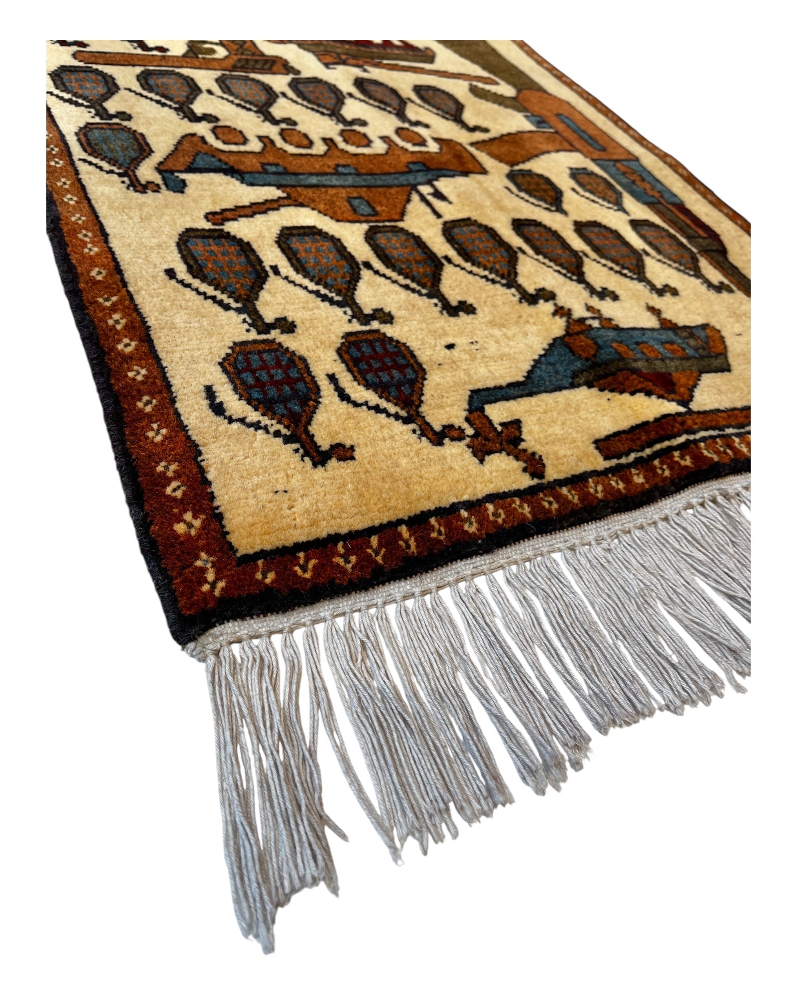 75cm x 60cm Cream, Blue & Brown War Rug