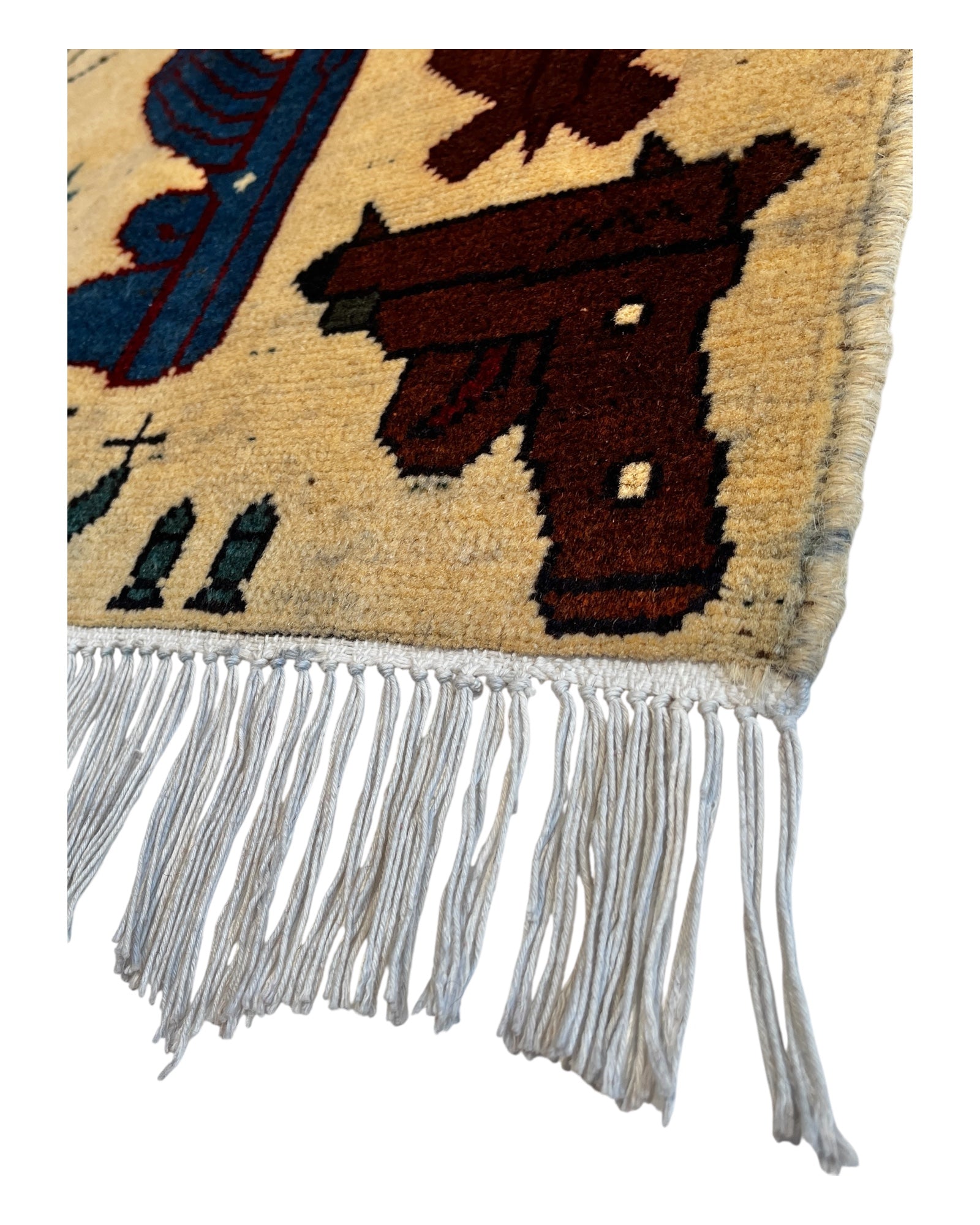 76cm x 60cm Cream, Teal, Burgundy War Rug