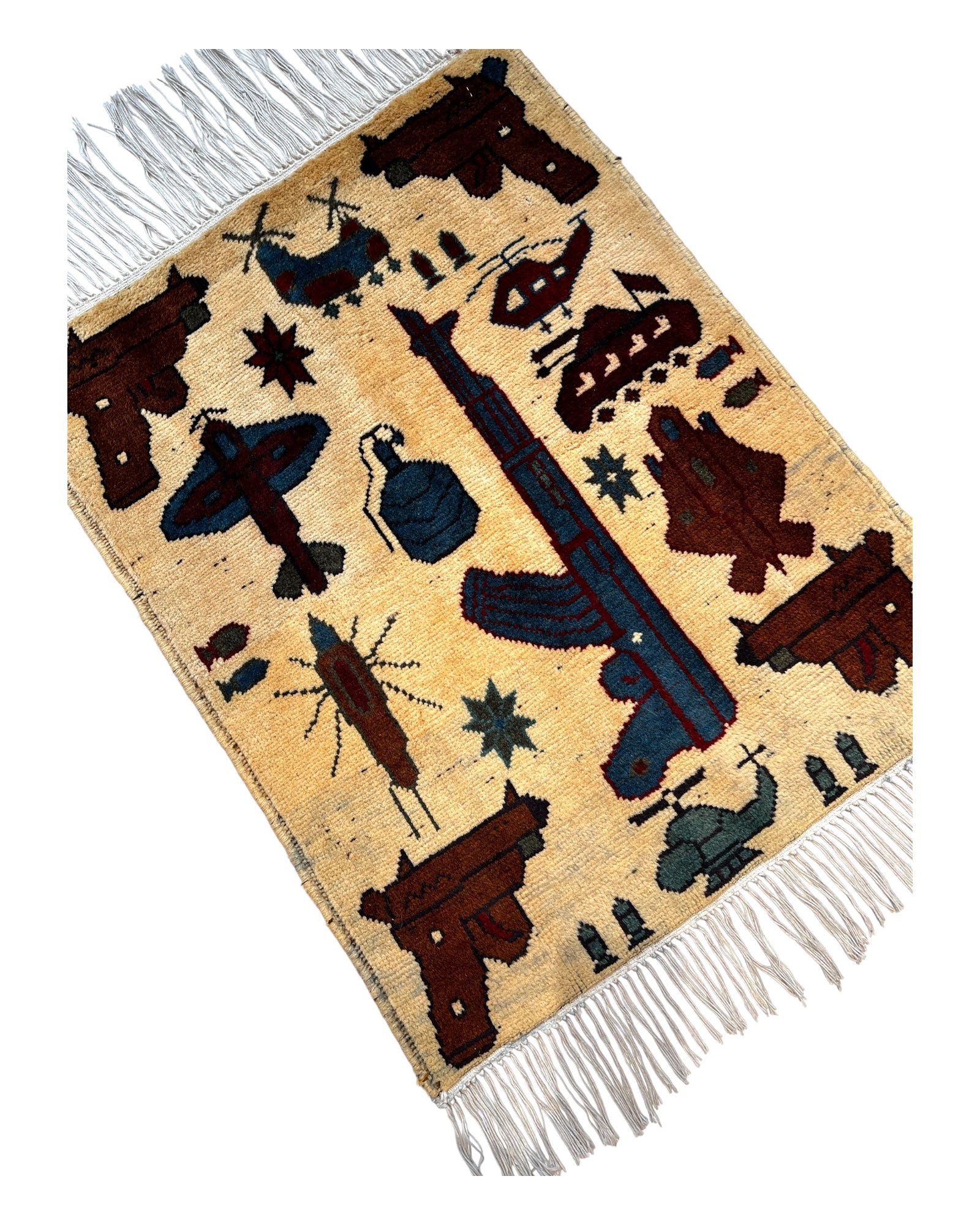 76cm x 60cm Cream, Teal, Burgundy War Rug