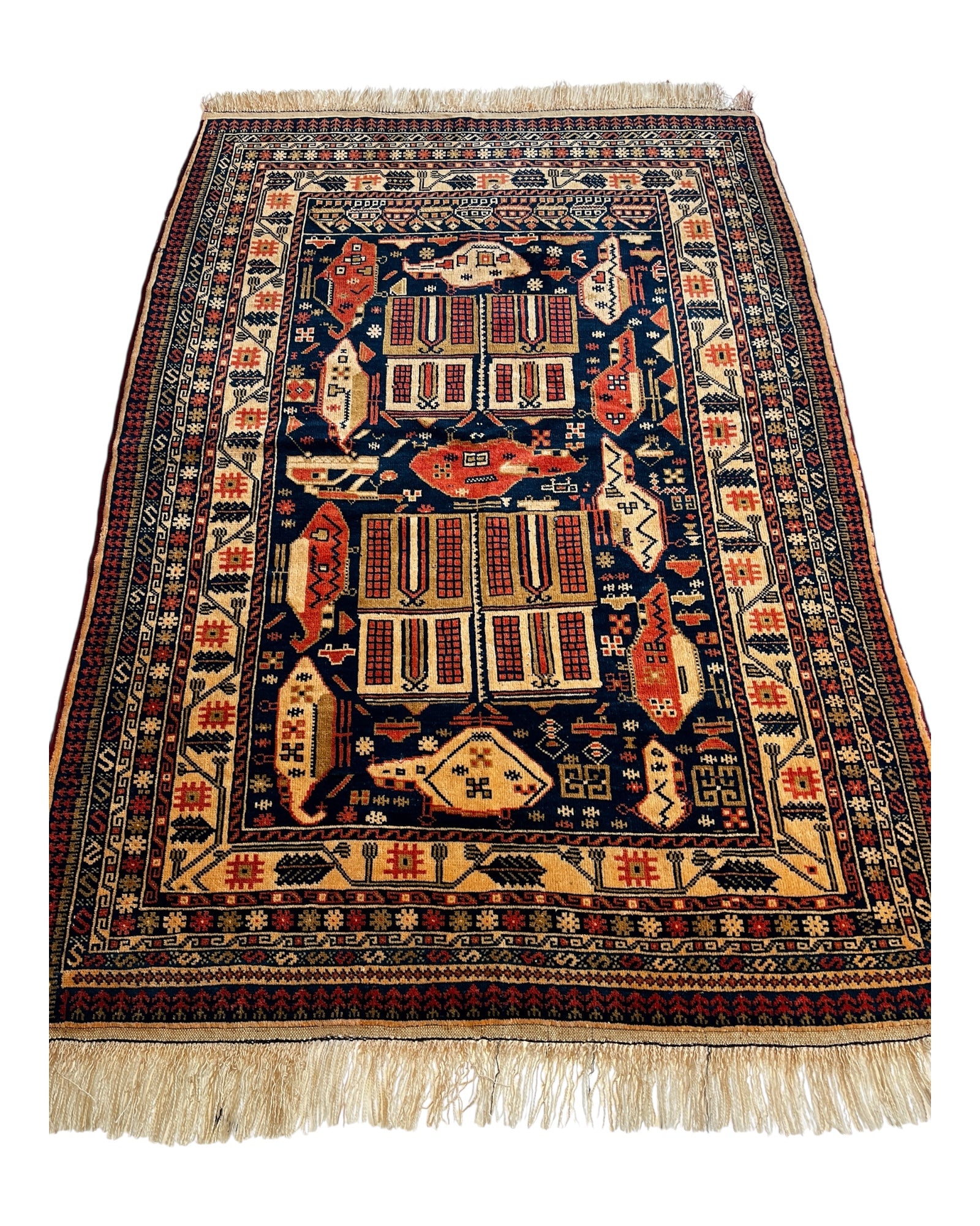 138cm x 97cm Terracotta & Black War Rug
